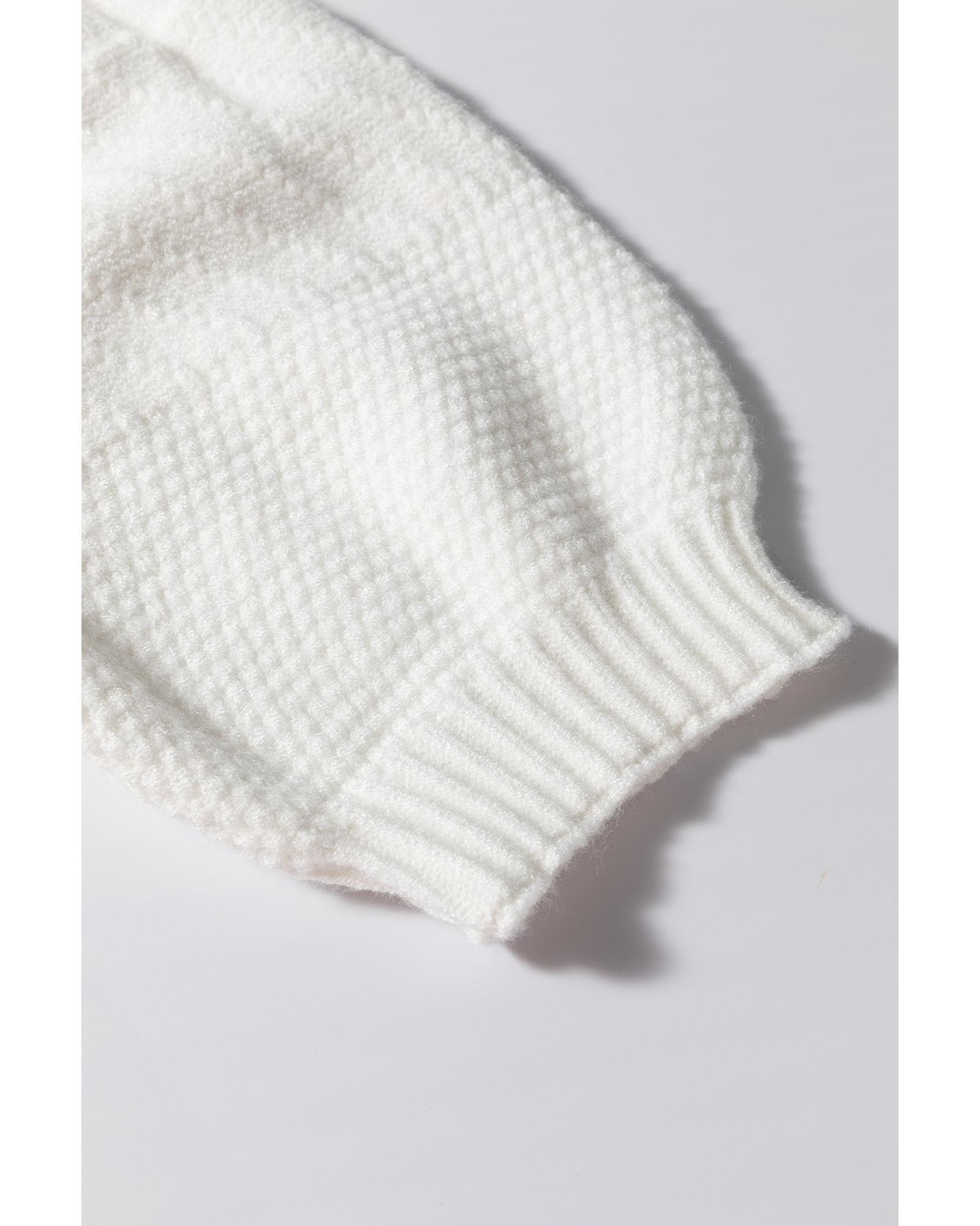 White Multicolor Stitch Detail Cable Knit Short Sleeve Sweater - M 5