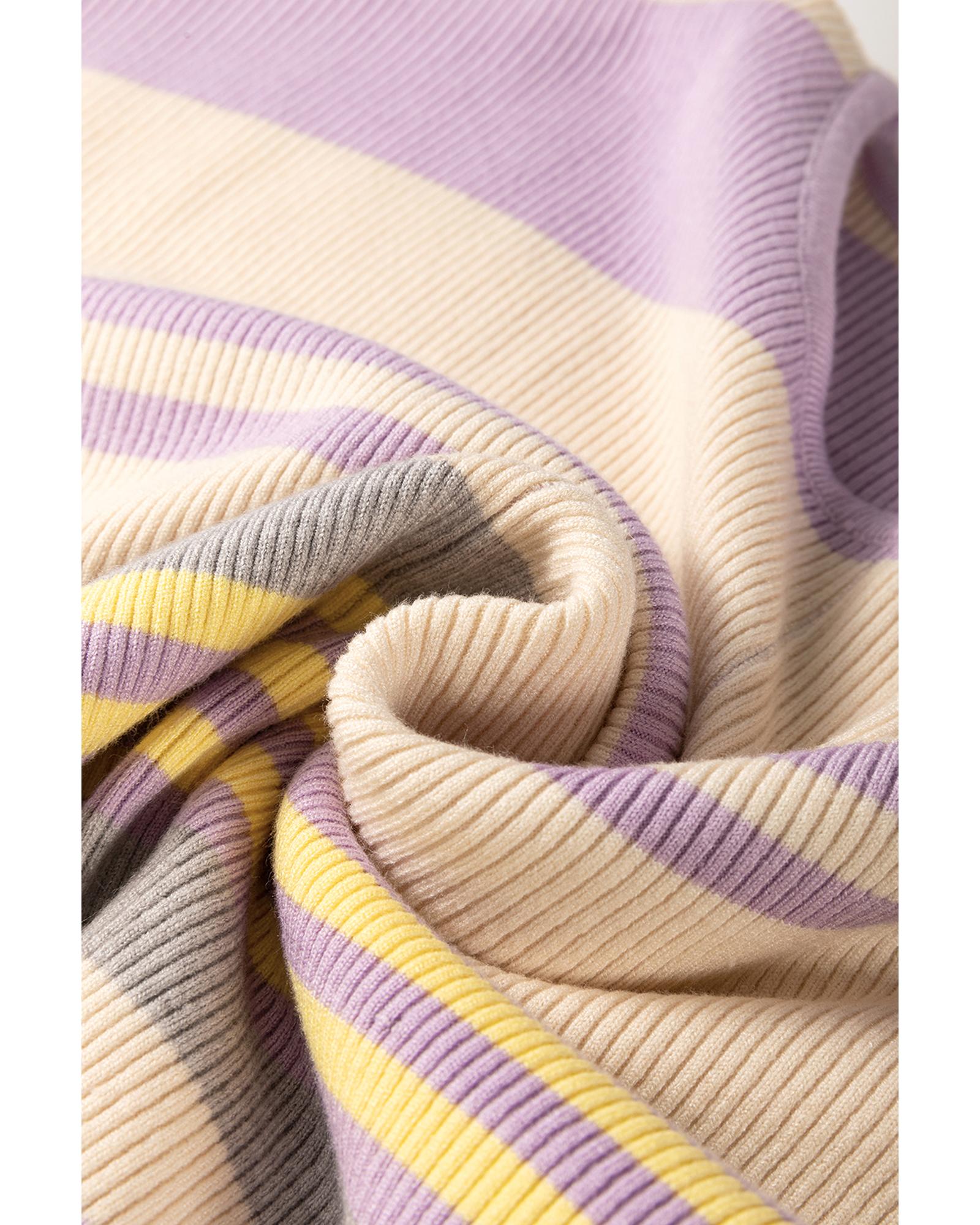 Purple Stripe Borderline Rib Knit Cuffed Dolman Sleeve Sweater - L 7