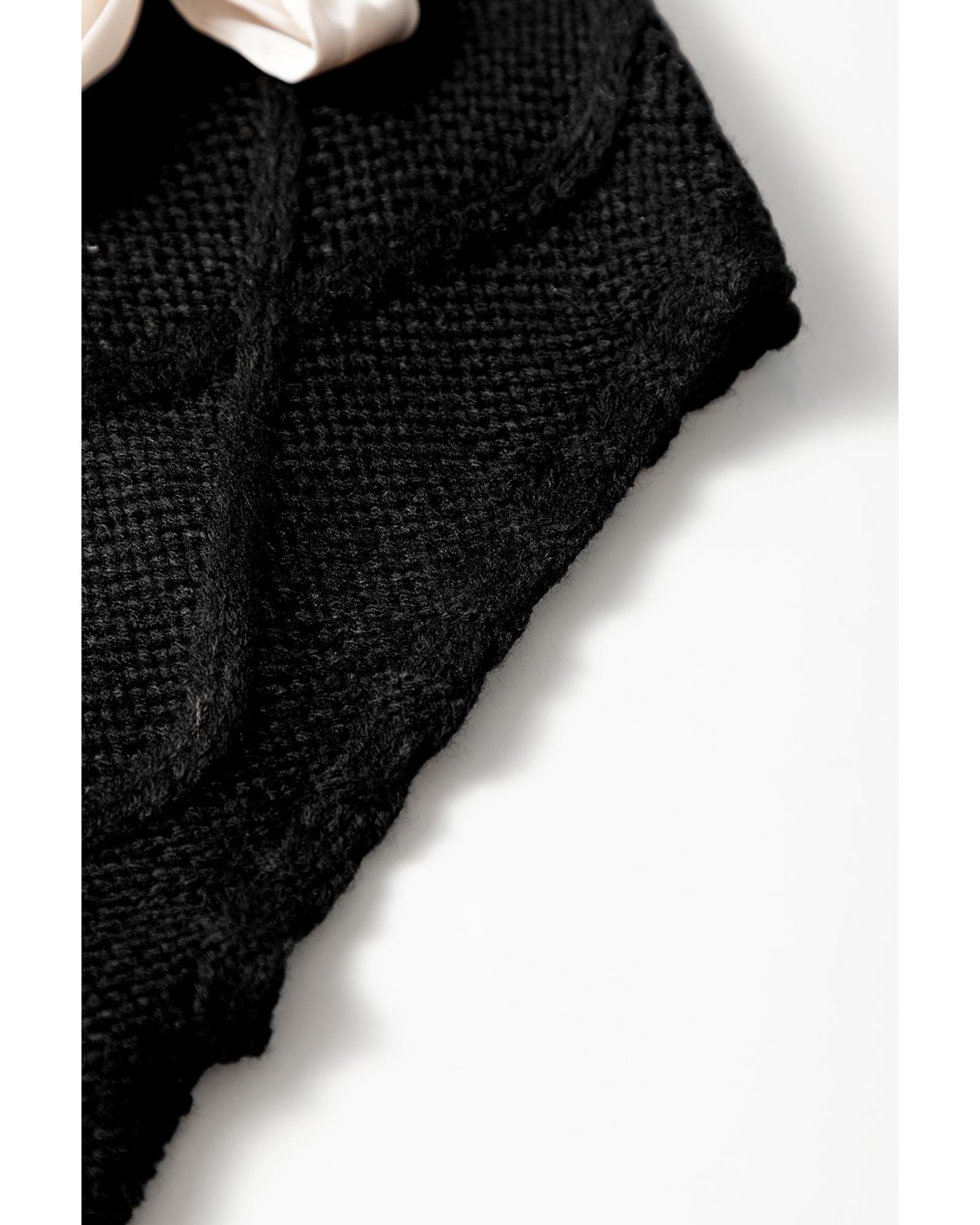 Black Cable Knit Colorblock Satin Bowknot Short Sleeve Sweater - L 5