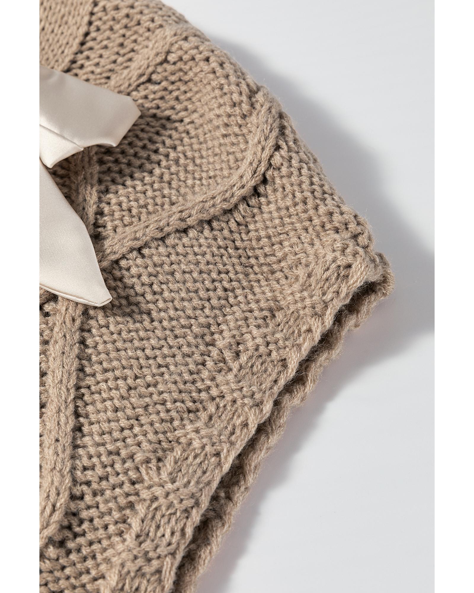 Simply Taupe Cable Knit Colorblock Satin Bowknot Short Sleeve Sweater - XL 3