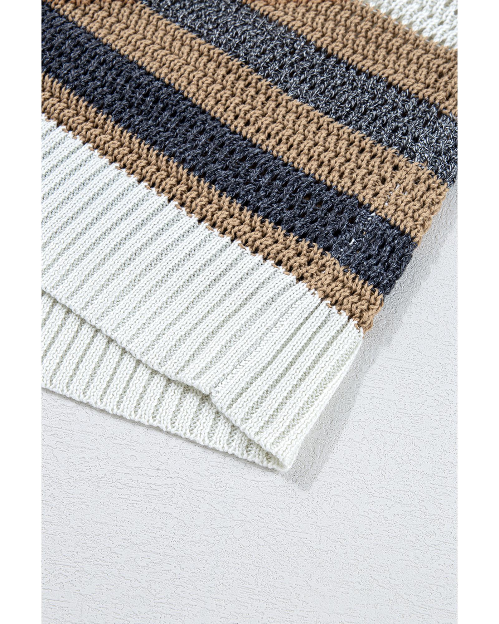 Pink Stripe Color Block Eyelet Knit Short Sleeve Sweater Tee - S 3