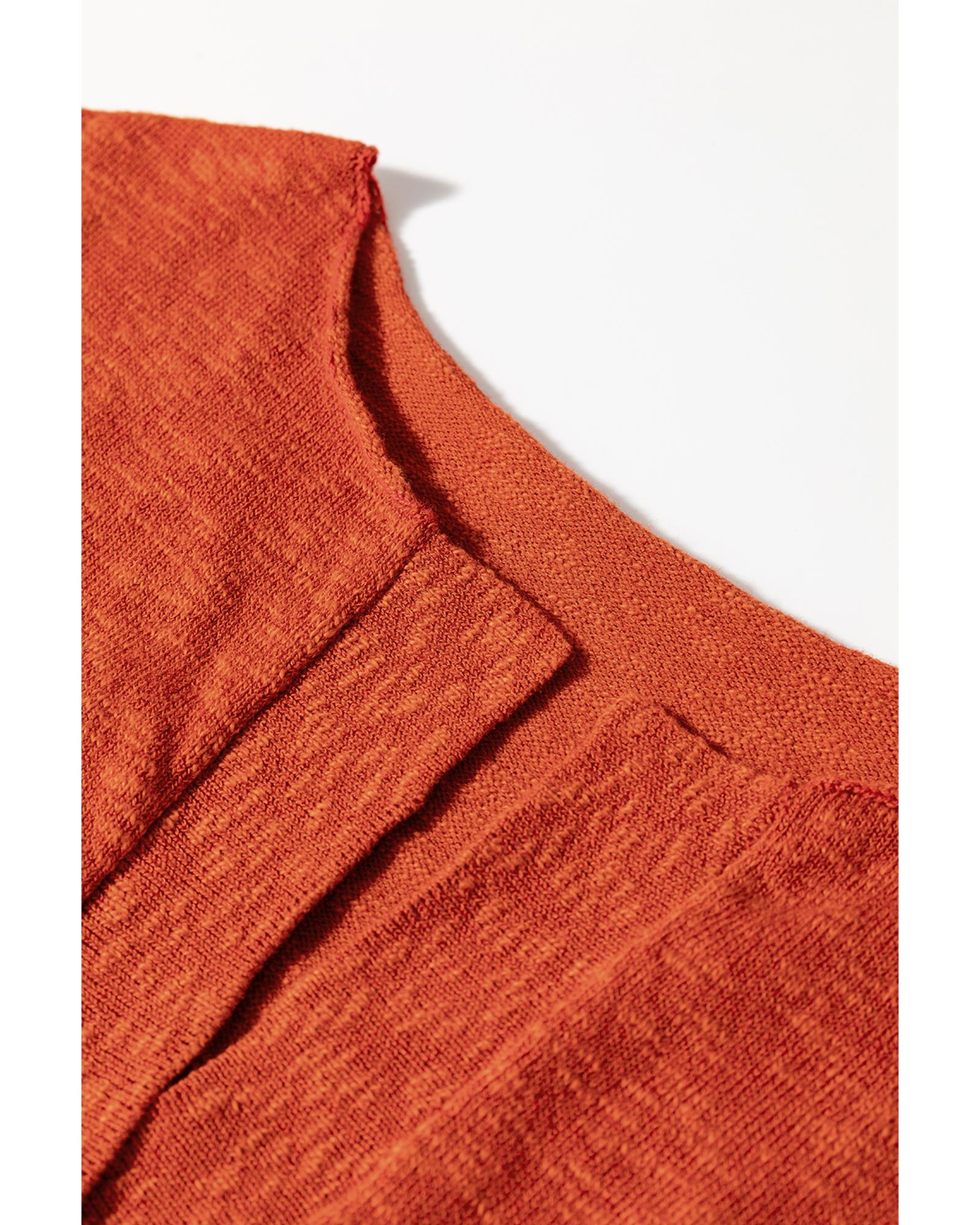 Orange Solid Color Split V Neck Short Sleeve Sweater - XL 6