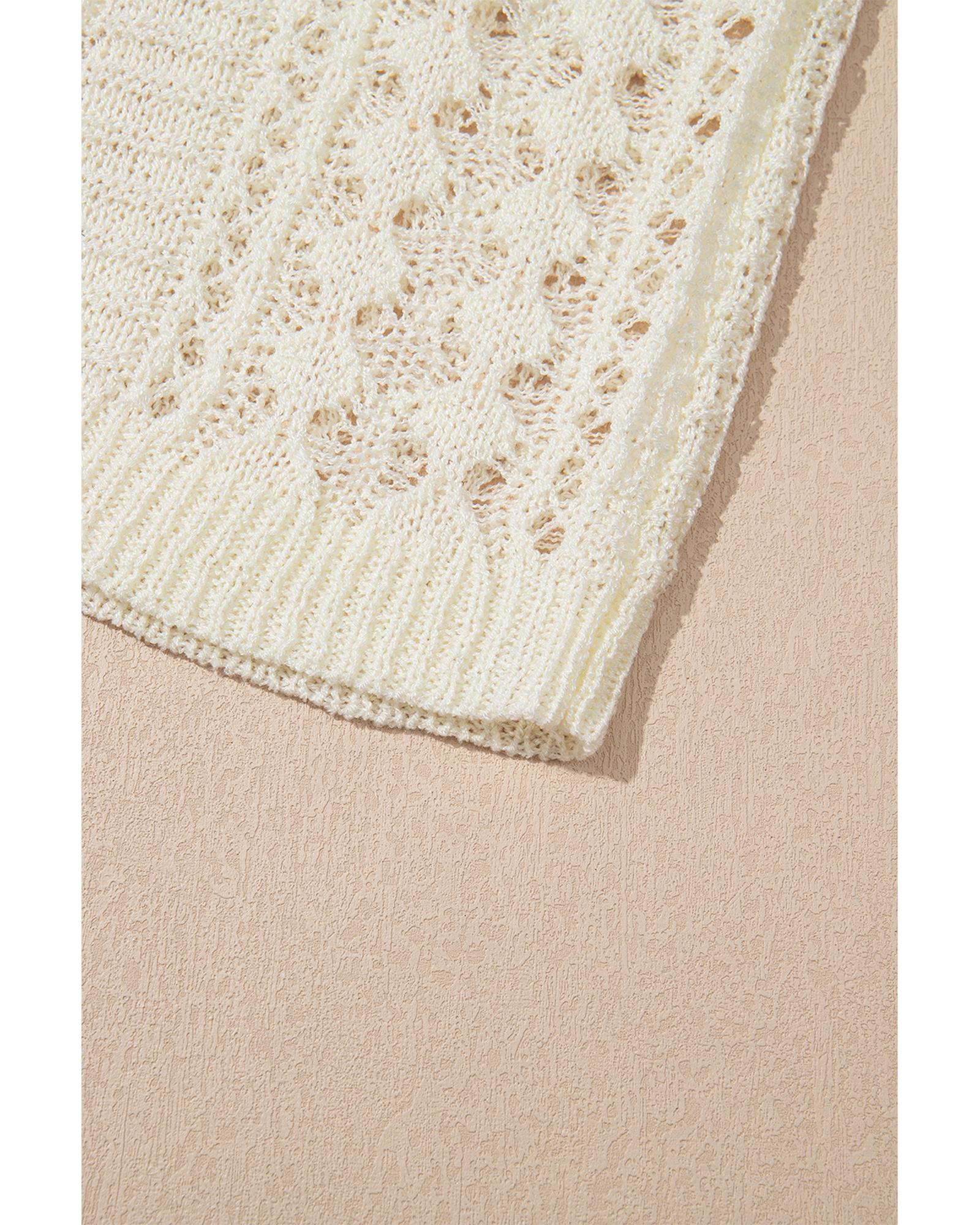 Azura Exchange White Hollow Out Knit Bracelet Sleeve Drop Shoulder Sweater - L 3