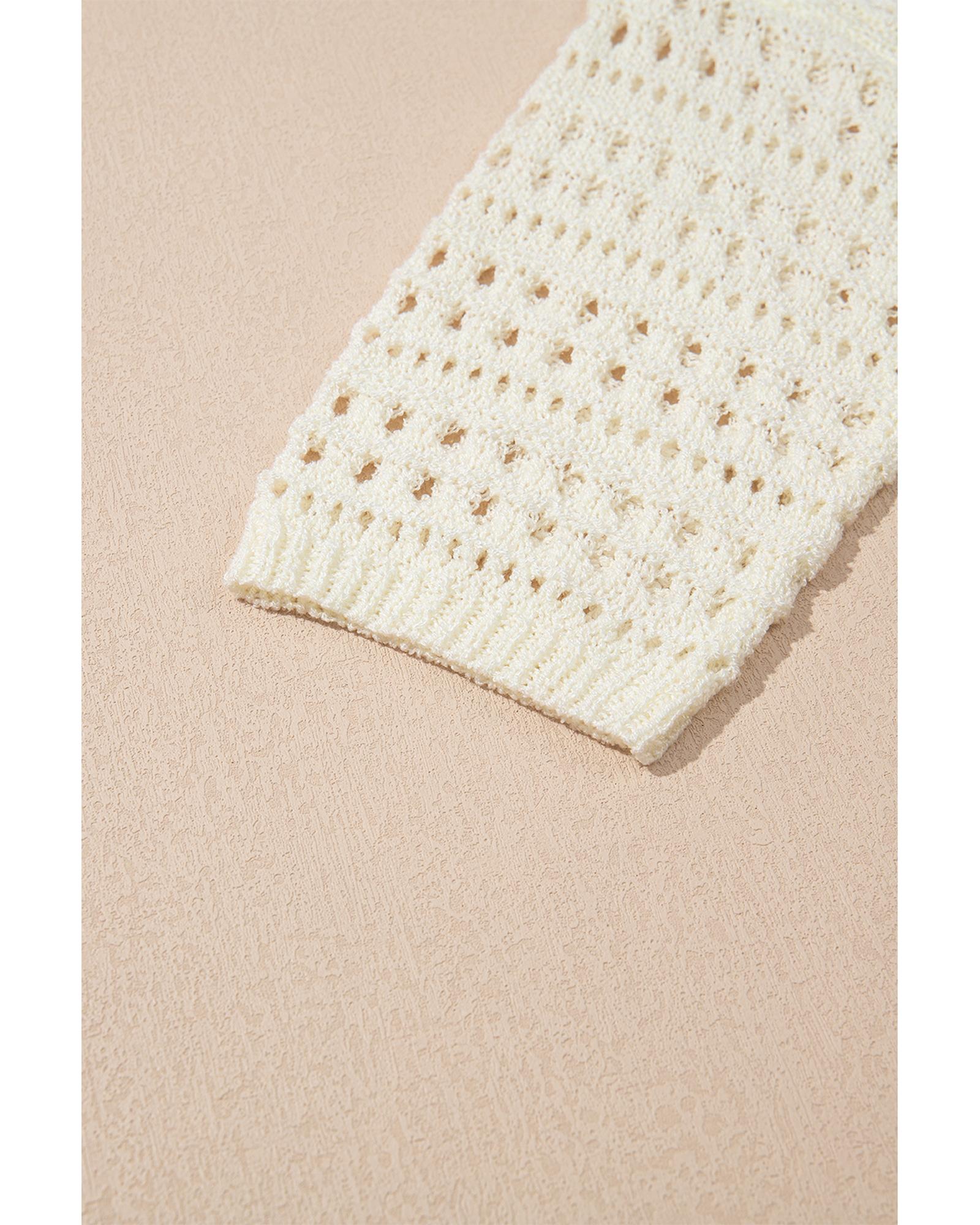 Azura Exchange White Hollow Out Knit Bracelet Sleeve Drop Shoulder Sweater - L 5