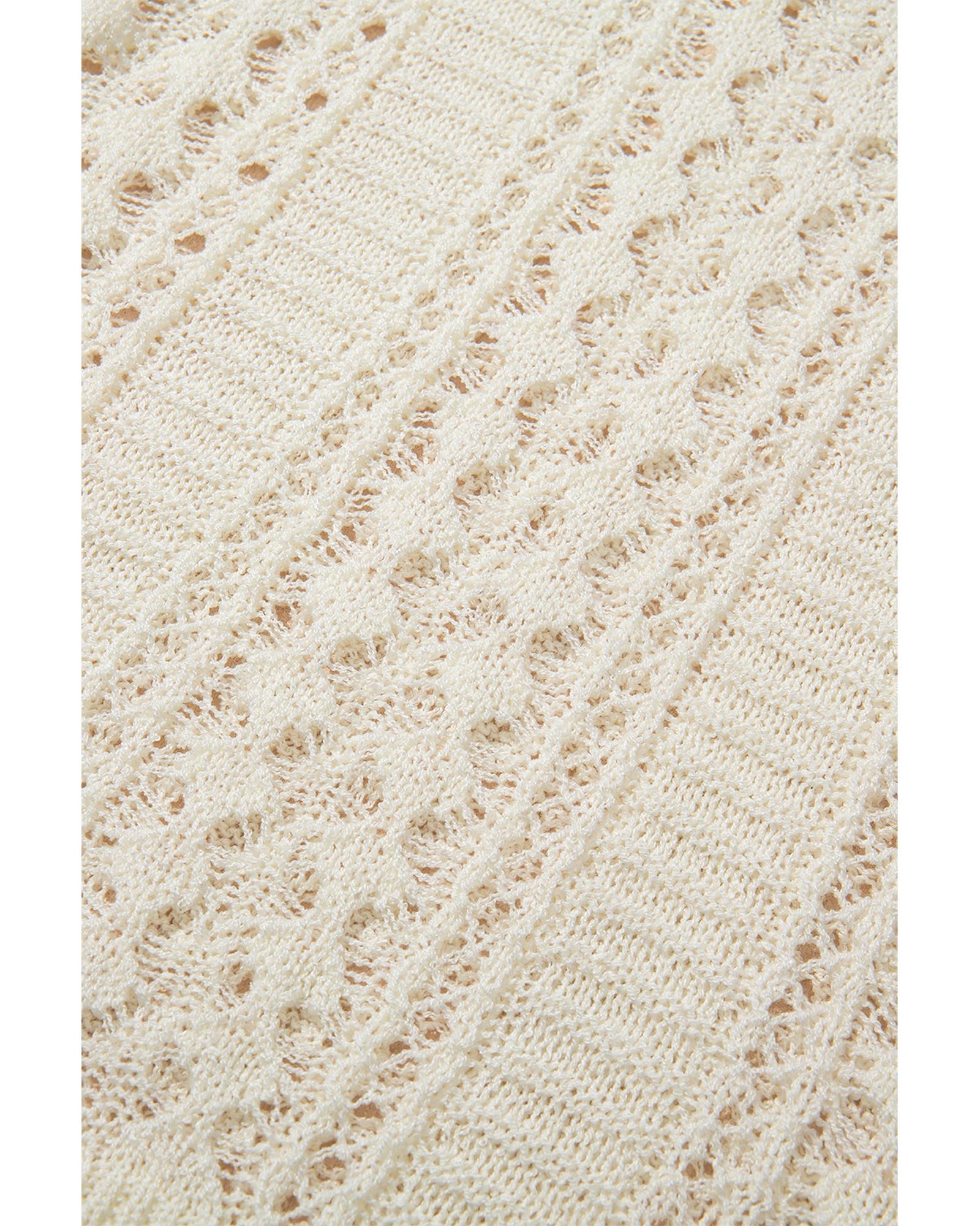 Azura Exchange White Hollow Out Knit Bracelet Sleeve Drop Shoulder Sweater - L 6