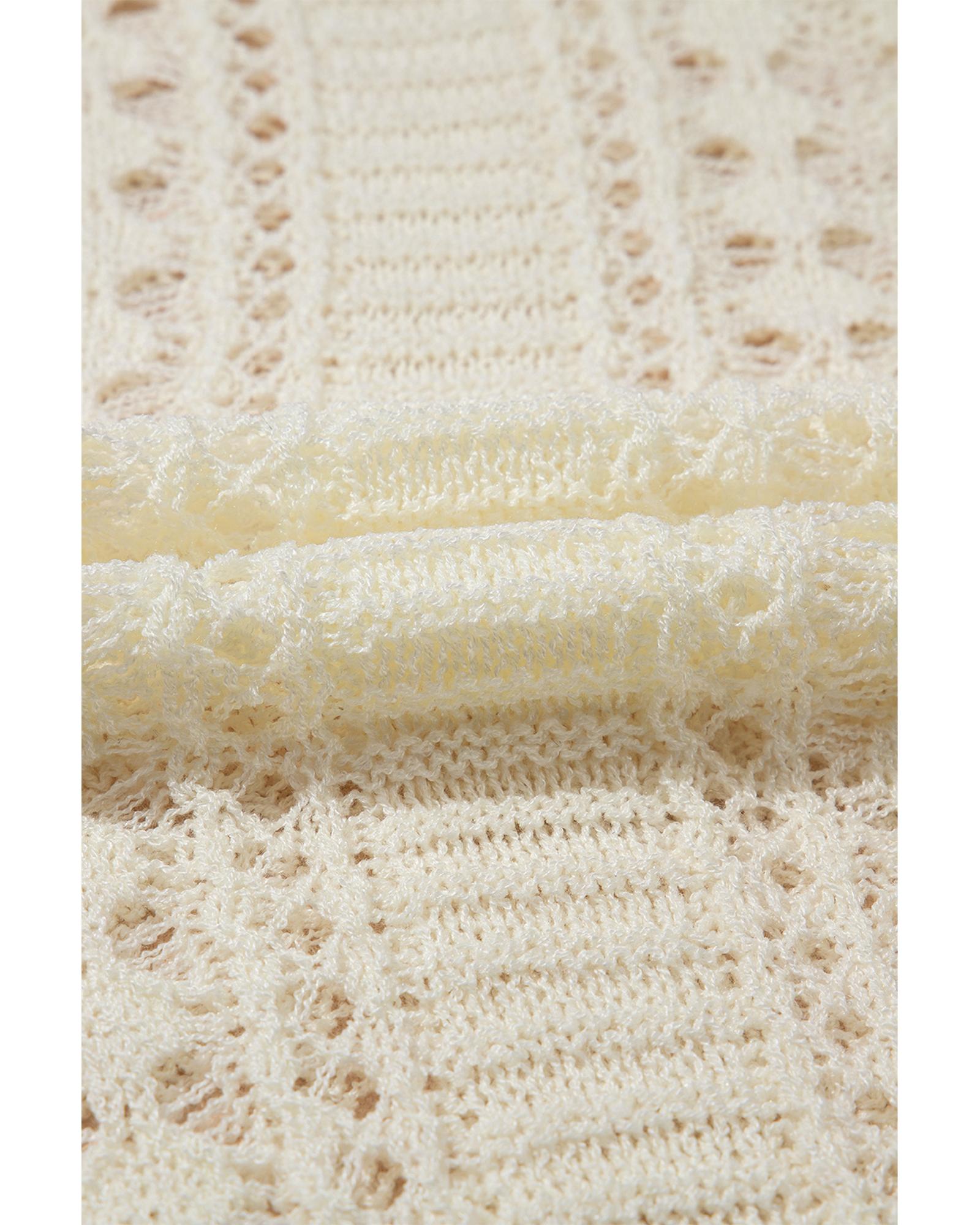 Azura Exchange White Hollow Out Knit Bracelet Sleeve Drop Shoulder Sweater - M