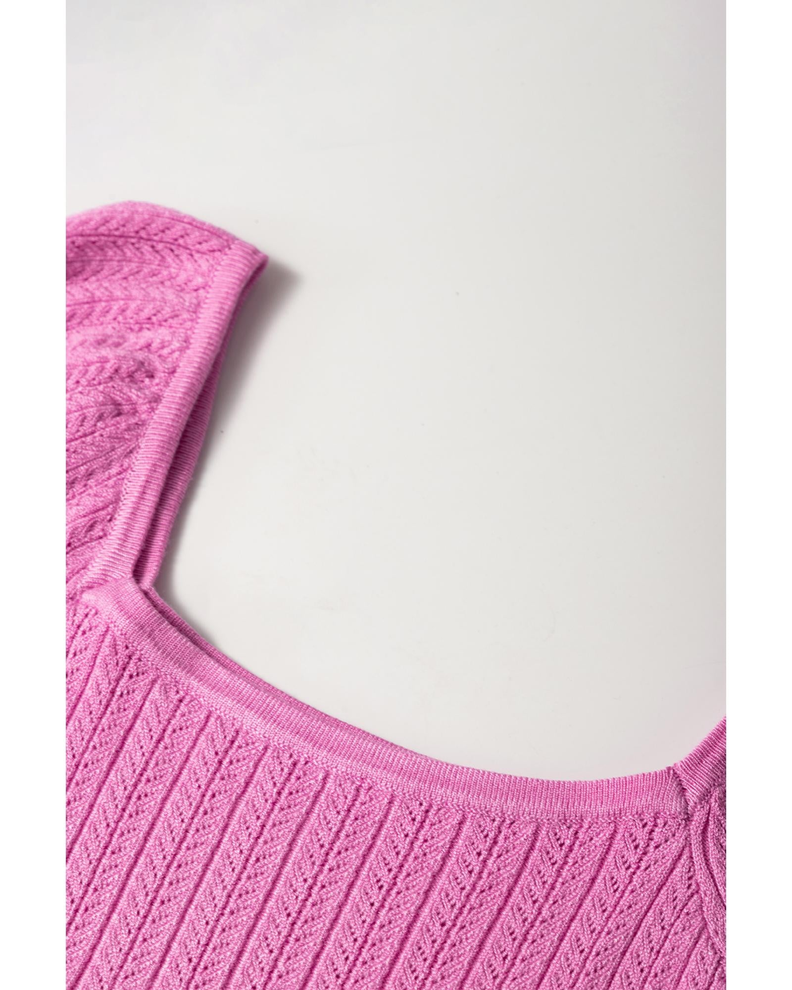 Phalaenopsis Textured Square Neck Half Sleeve Knitted Top - S 5