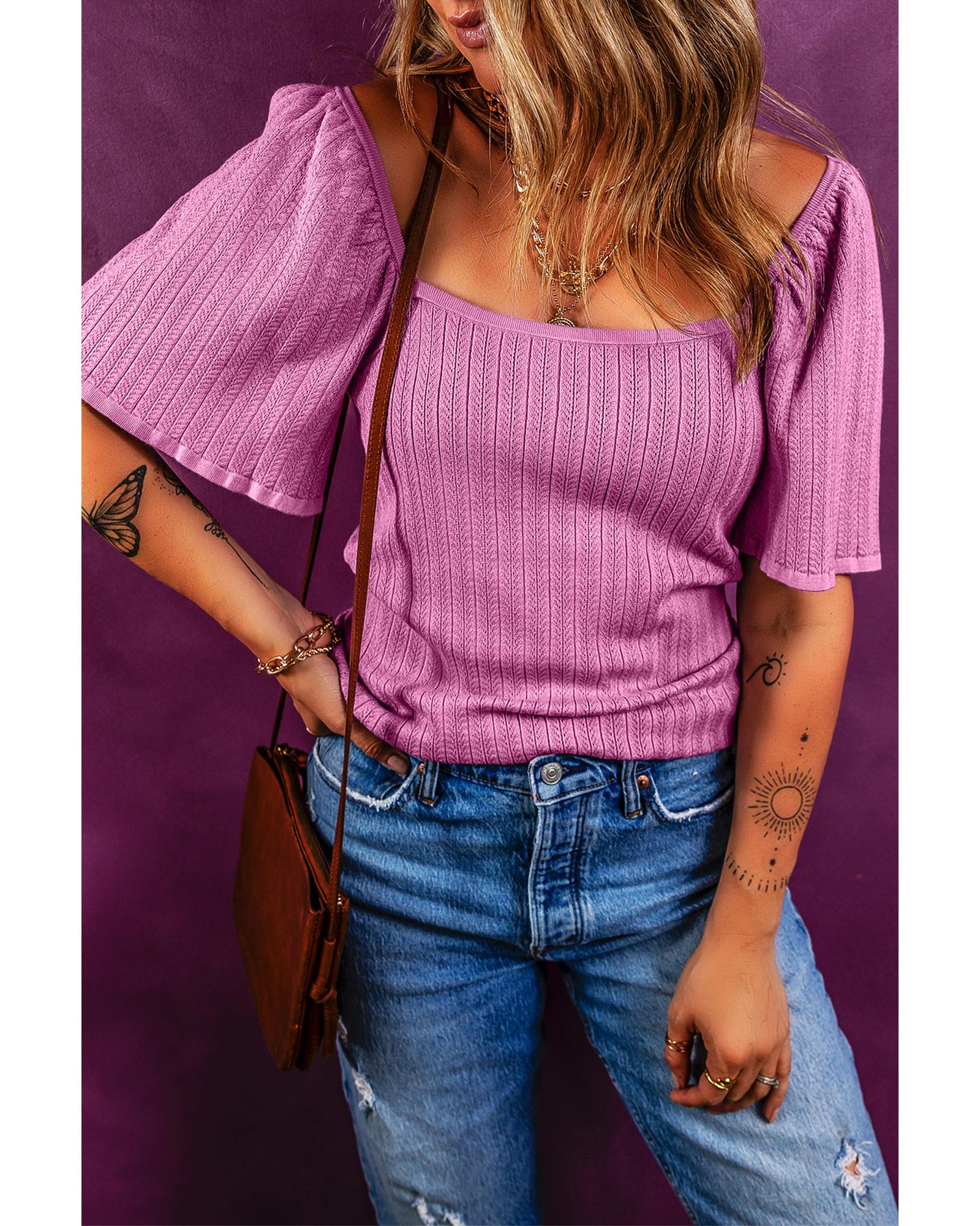 Phalaenopsis Textured Square Neck Half Sleeve Knitted Top - XL 7