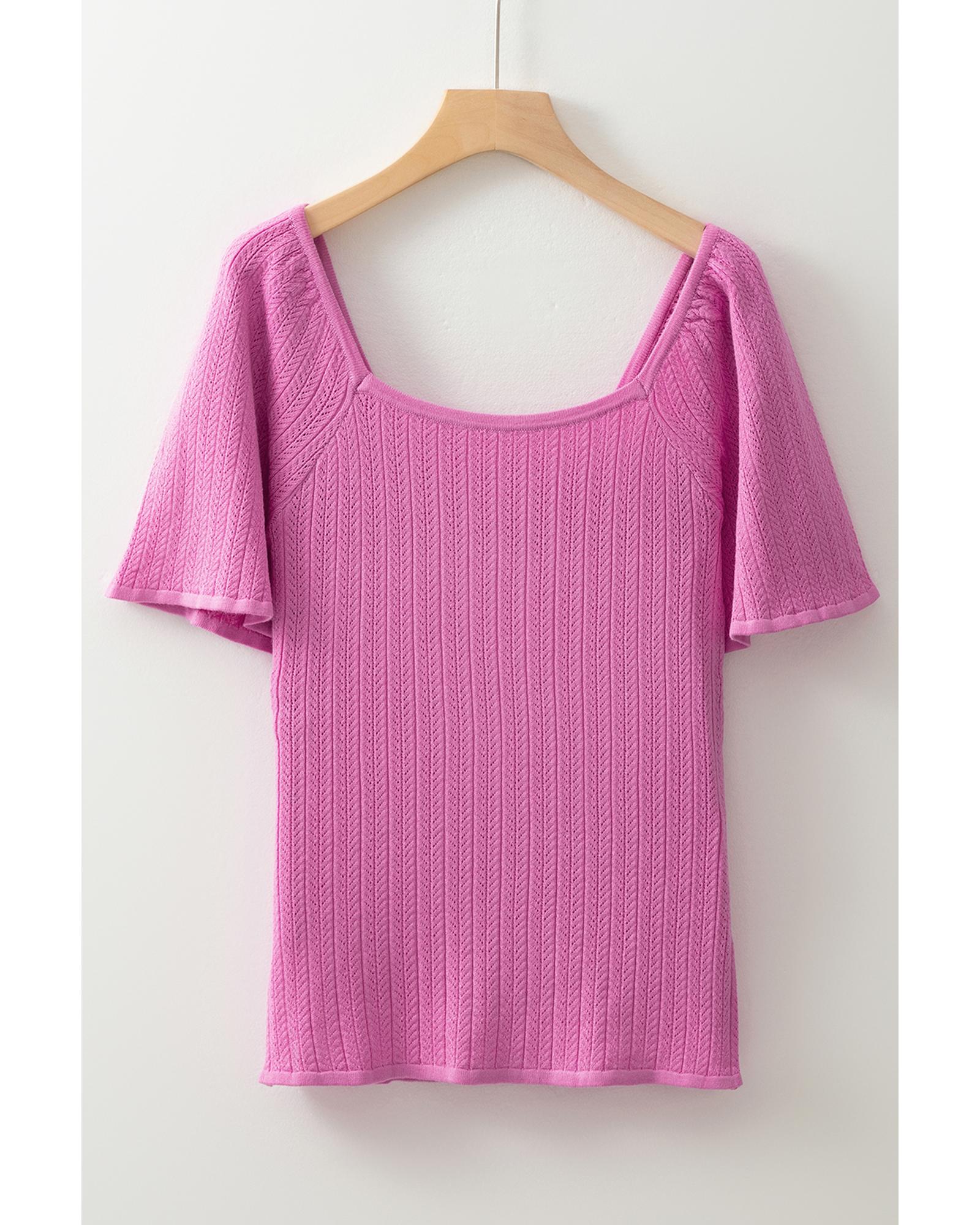 Phalaenopsis Textured Square Neck Half Sleeve Knitted Top - XL 8