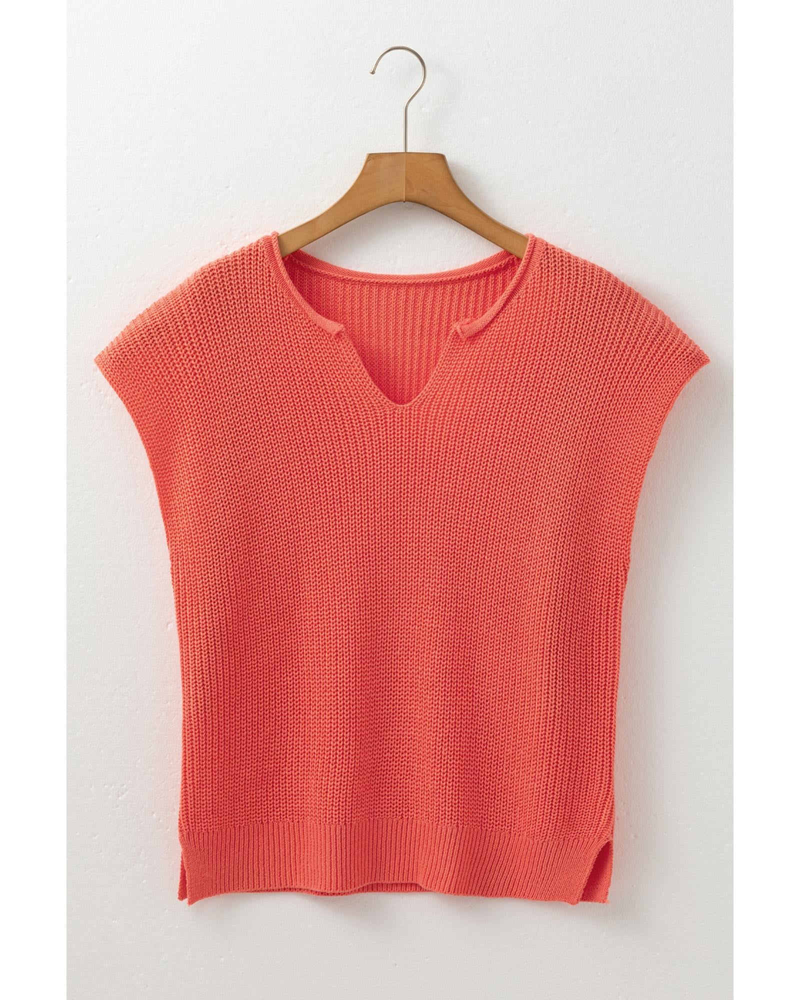 Flamingo Solid Textured Knitted Notch V Neck Sweater T Shirt - XL 4