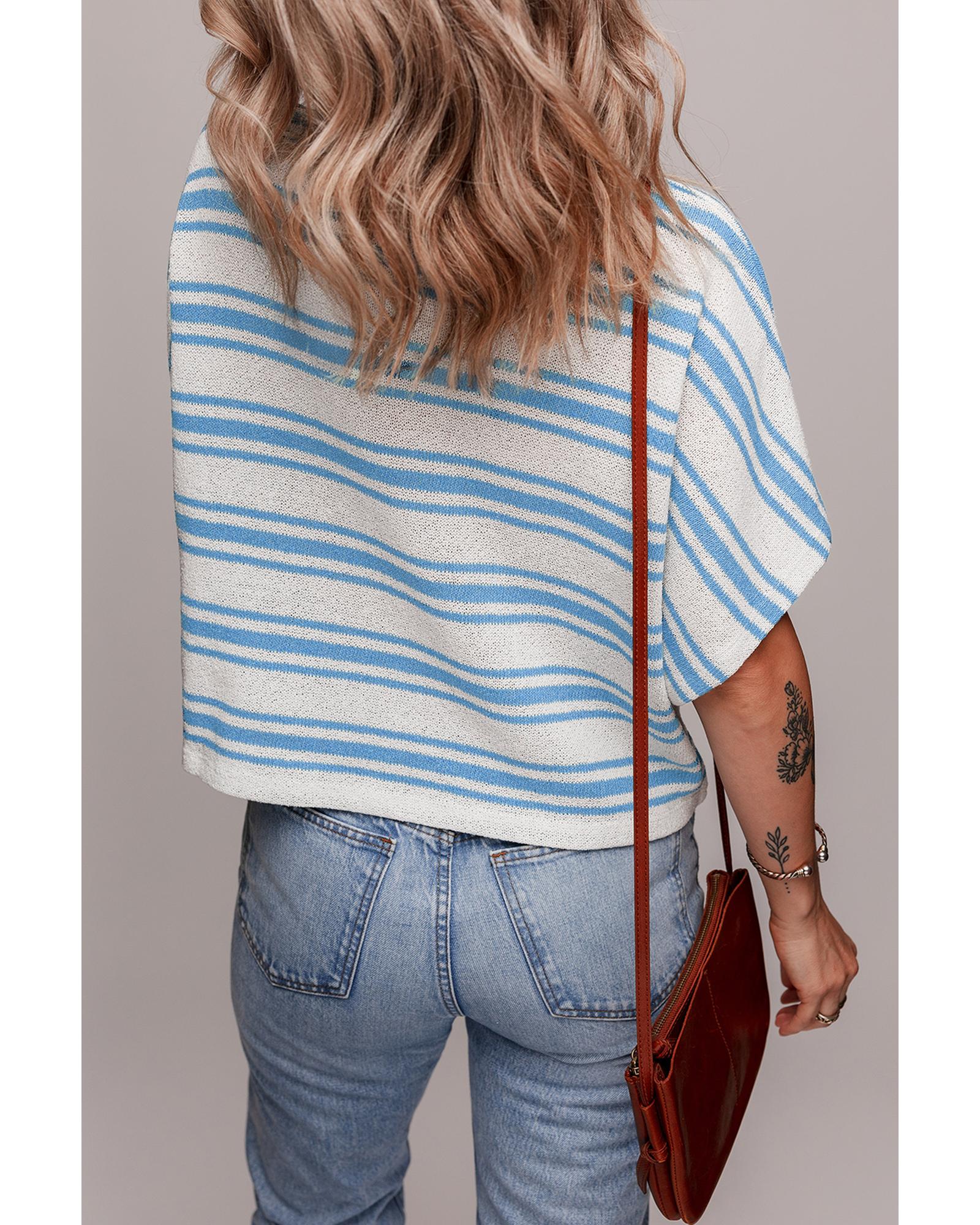 Sky Blue Stripe Boxy Fit Wide Sleeve Sweater T Shirt - M 4
