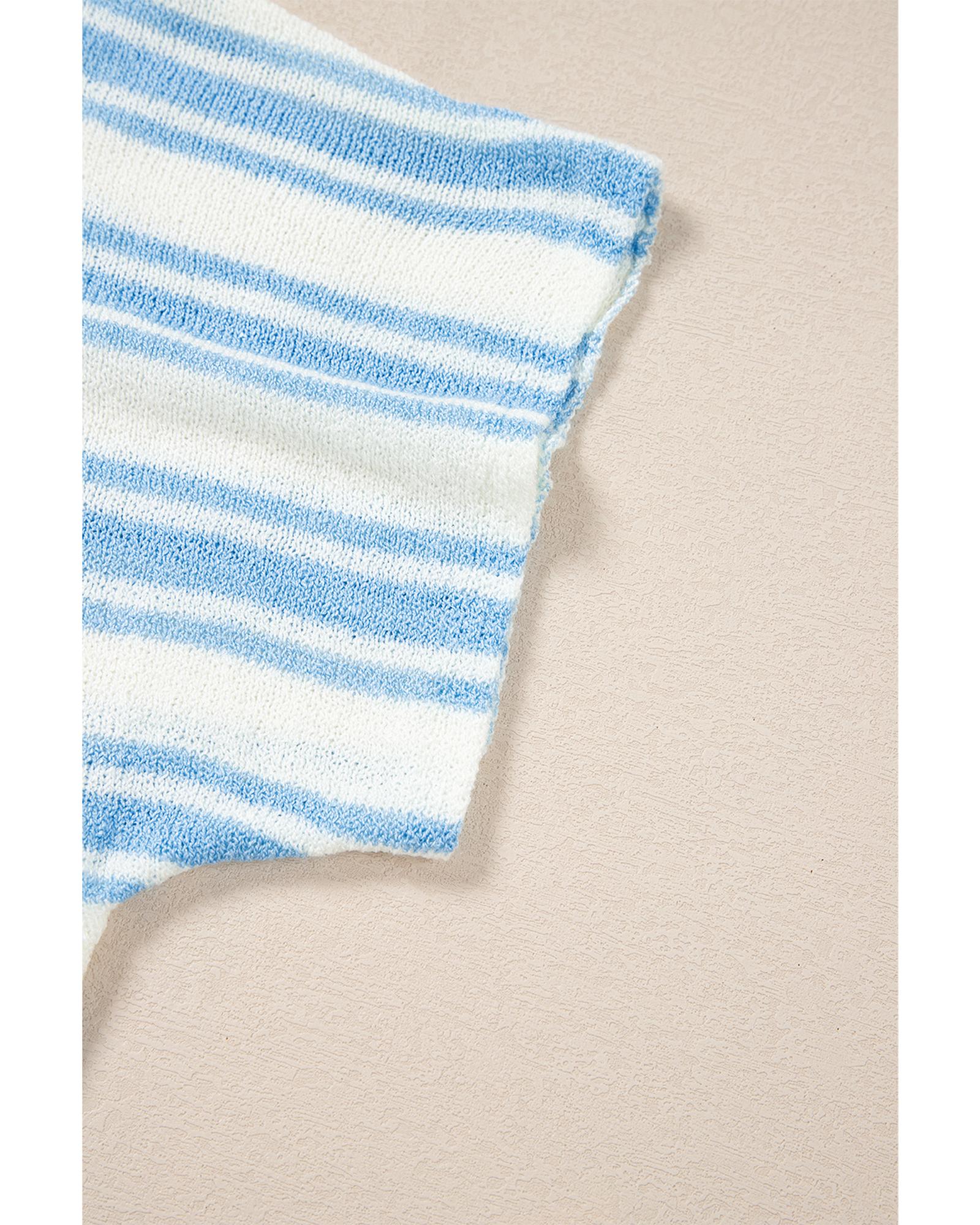 Sky Blue Stripe Boxy Fit Wide Sleeve Sweater T Shirt - M 6