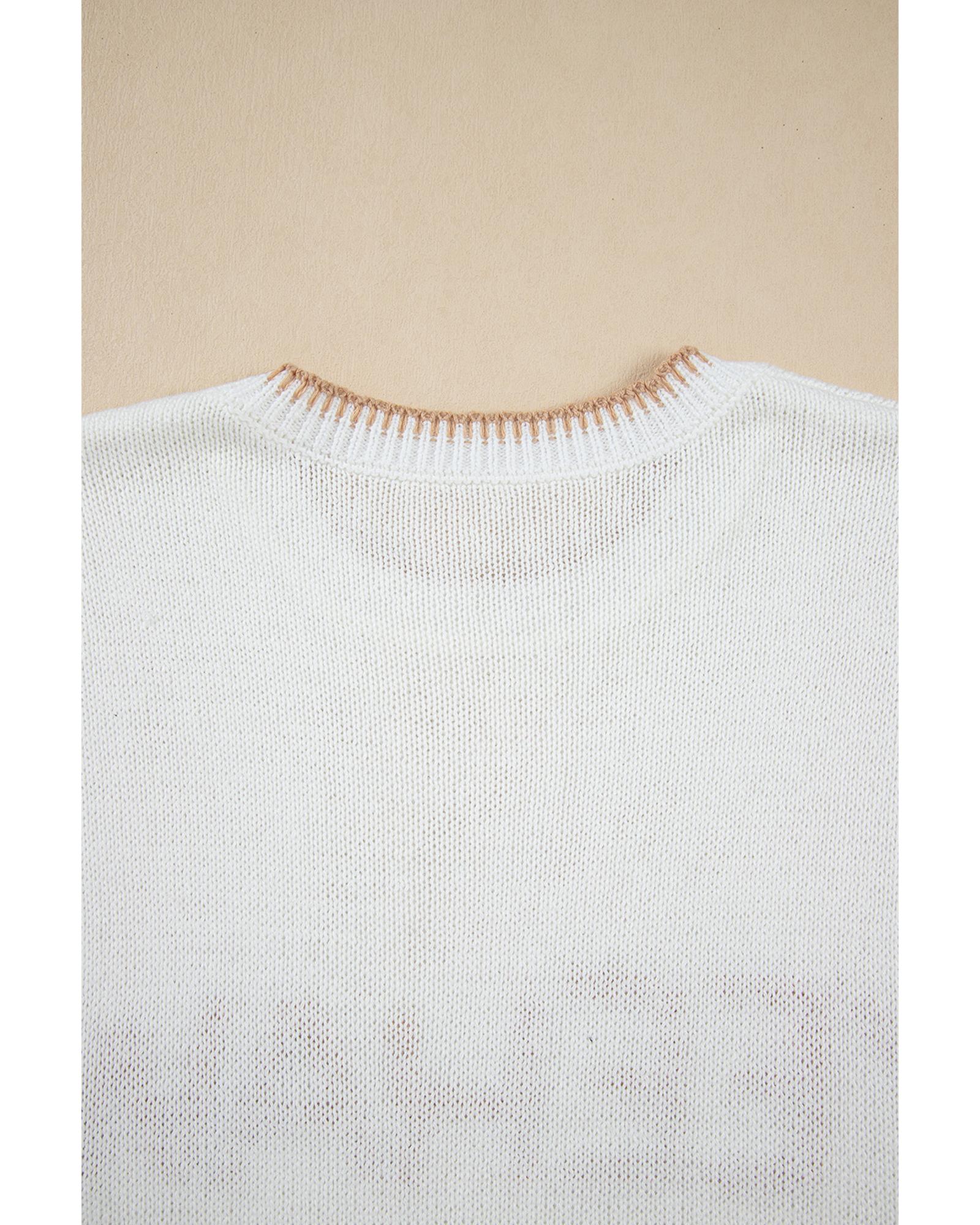 White Knitted YEEHAW Stitch Edge Crew Neck Sweater T Shirt - L 8