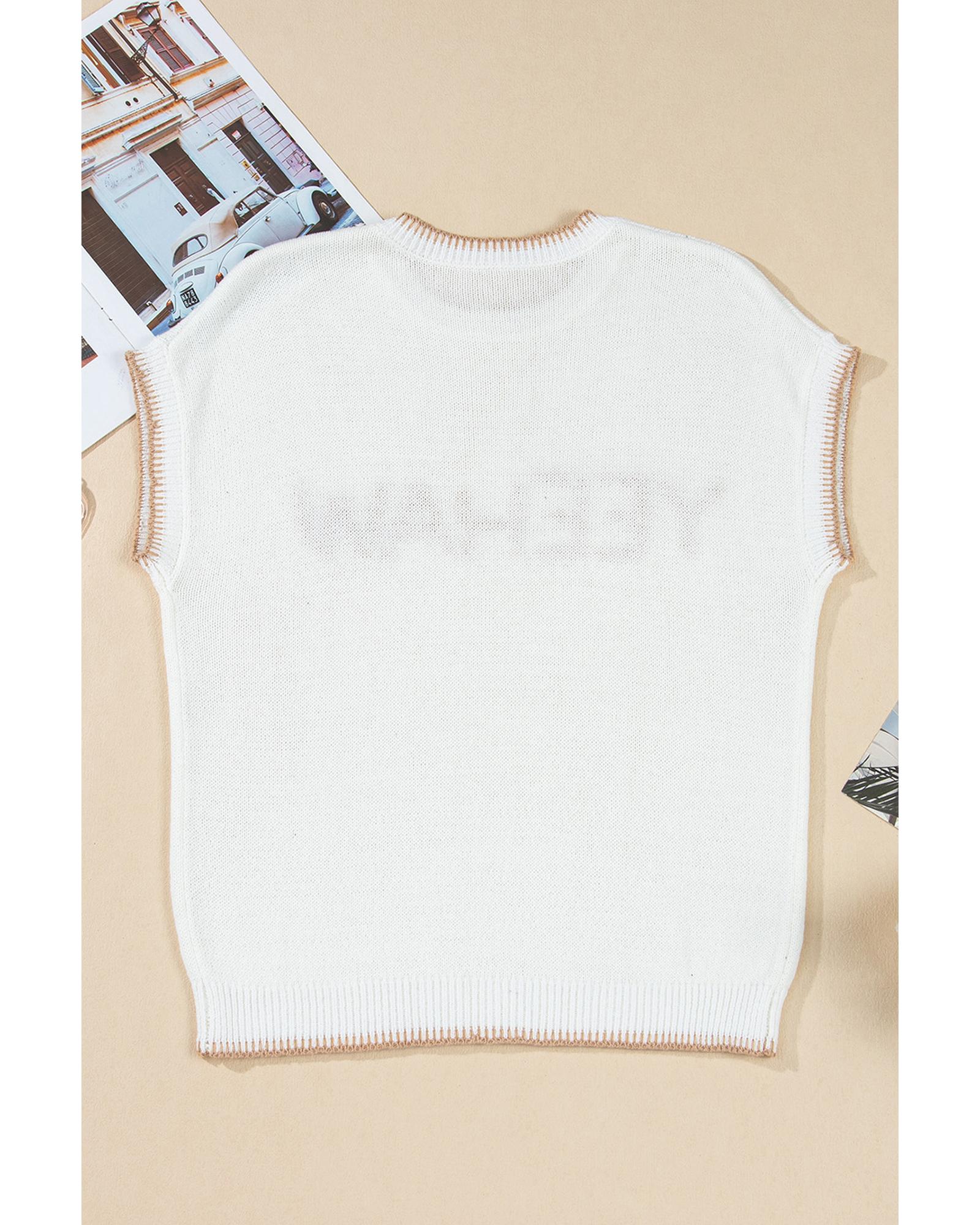 White Knitted YEEHAW Stitch Edge Crew Neck Sweater T Shirt - XL 6
