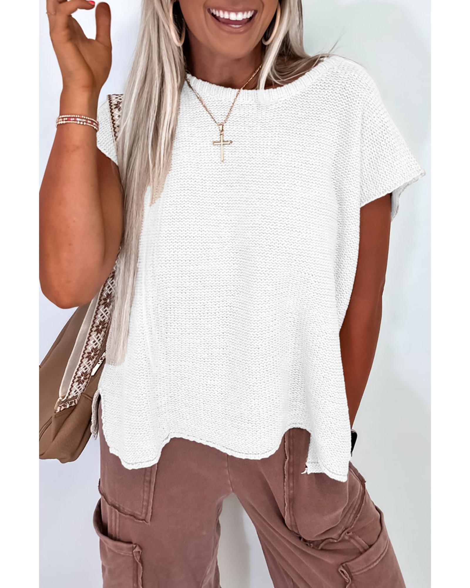 Jet Stream Solid Color Sweater Tee with Side Slits - M 8