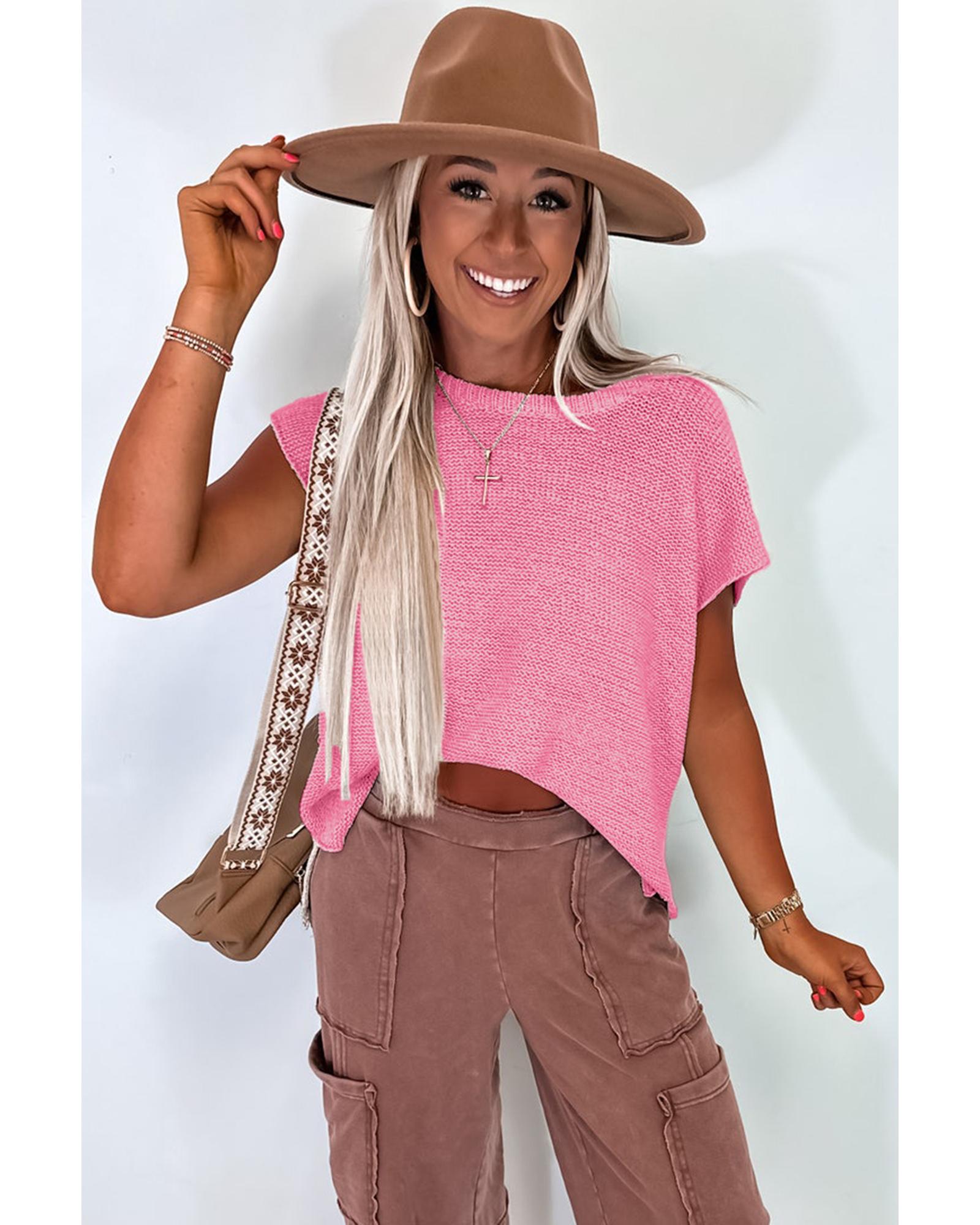 Sachet Pink Solid Color Sweater Tee with Side Slits - XL 3