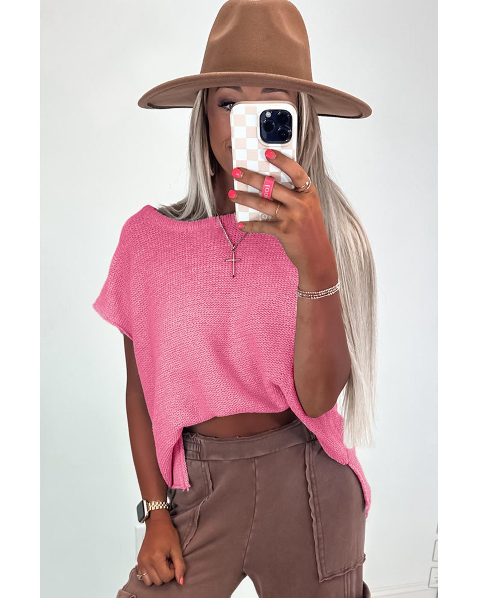 Sachet Pink Solid Color Sweater Tee with Side Slits - XL 6