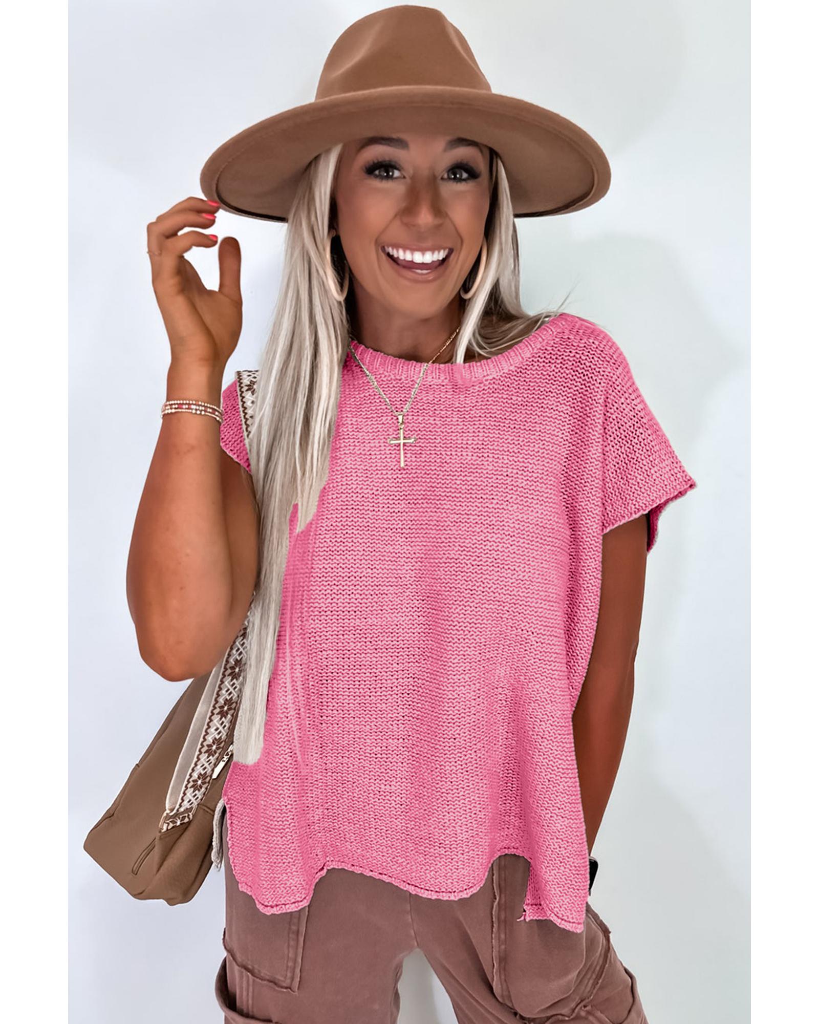 Sachet Pink Solid Color Sweater Tee with Side Slits - XL 7