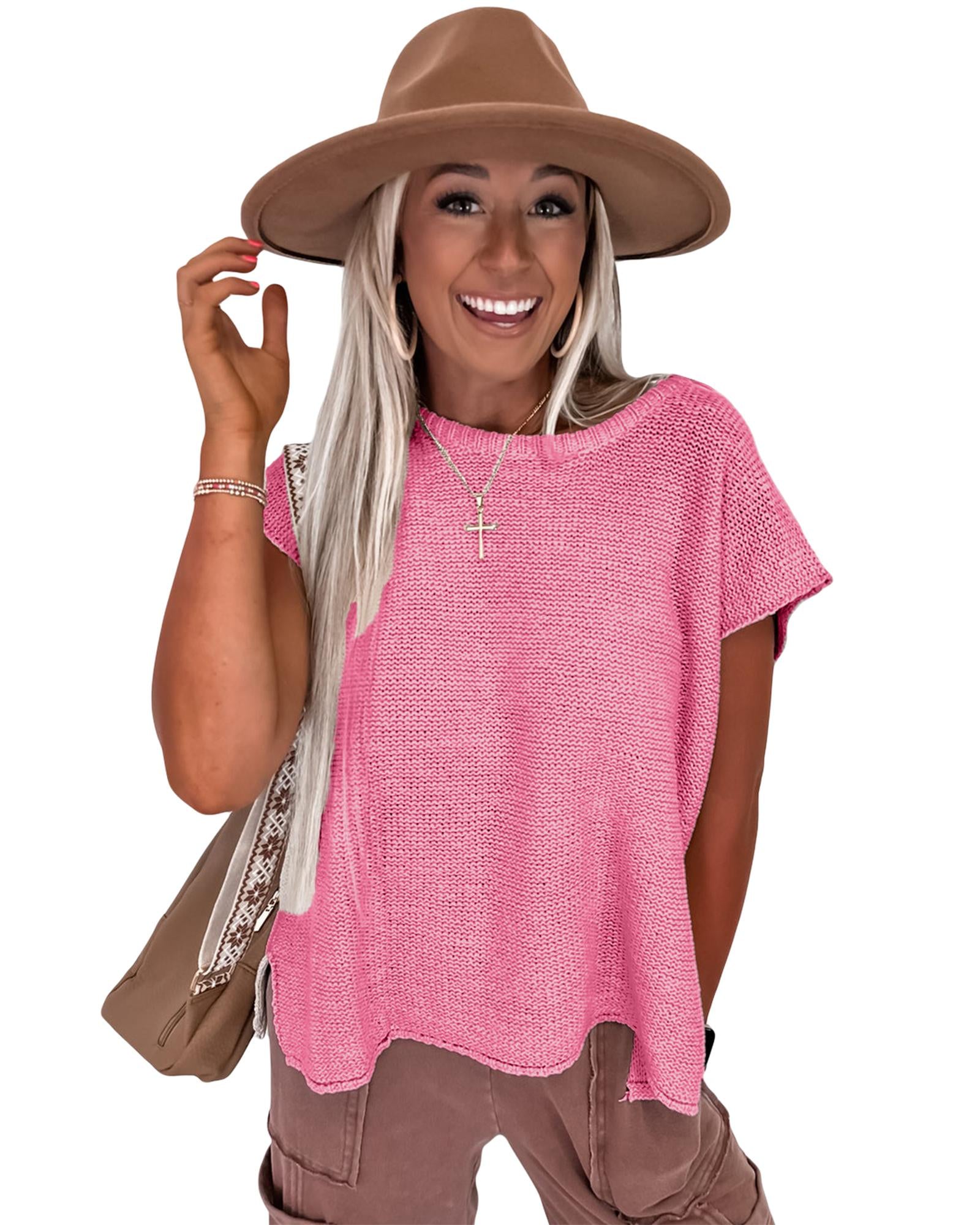 Sachet Pink Solid Color Sweater Tee with Side Slits - XL 8
