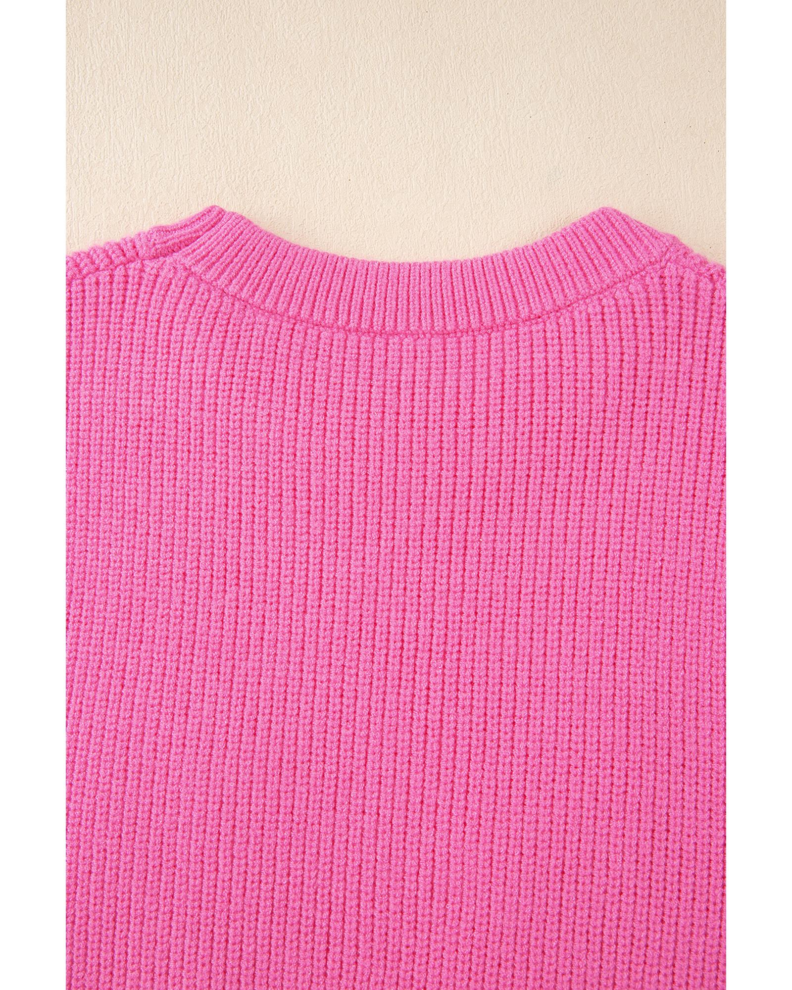Bright Pink Western Horse Embroidered Round Neck Sweater Tee - M 7