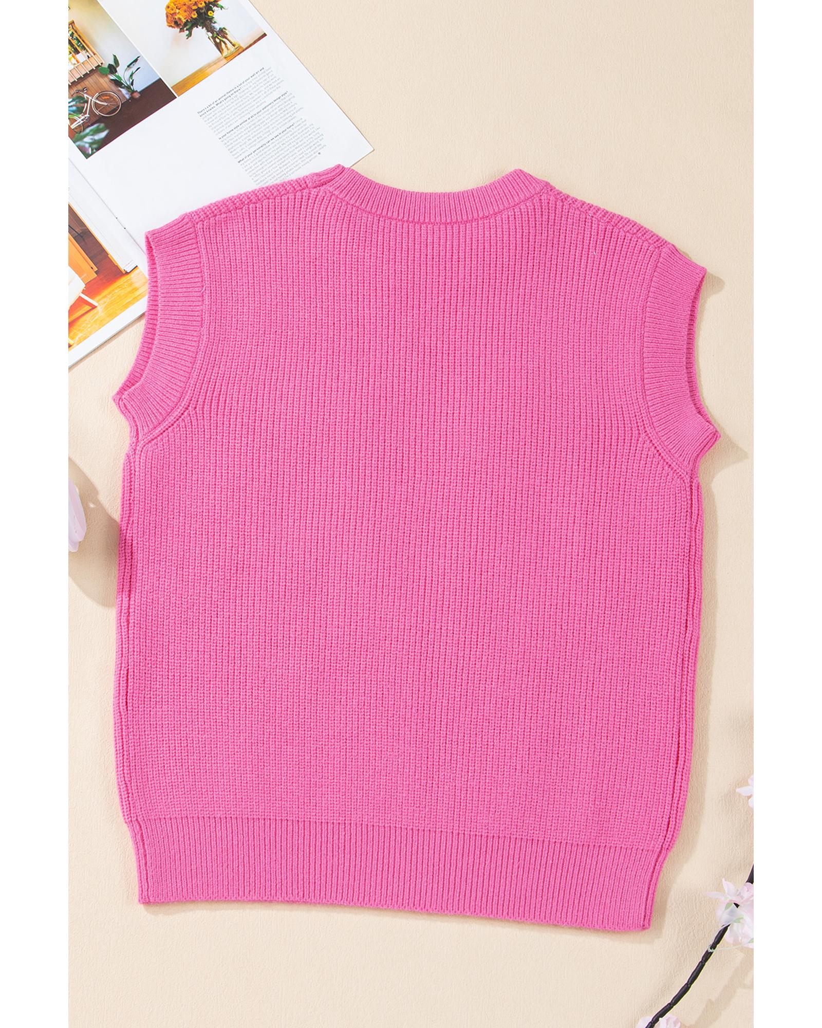 Bright Pink Western Horse Embroidered Round Neck Sweater Tee - S 4