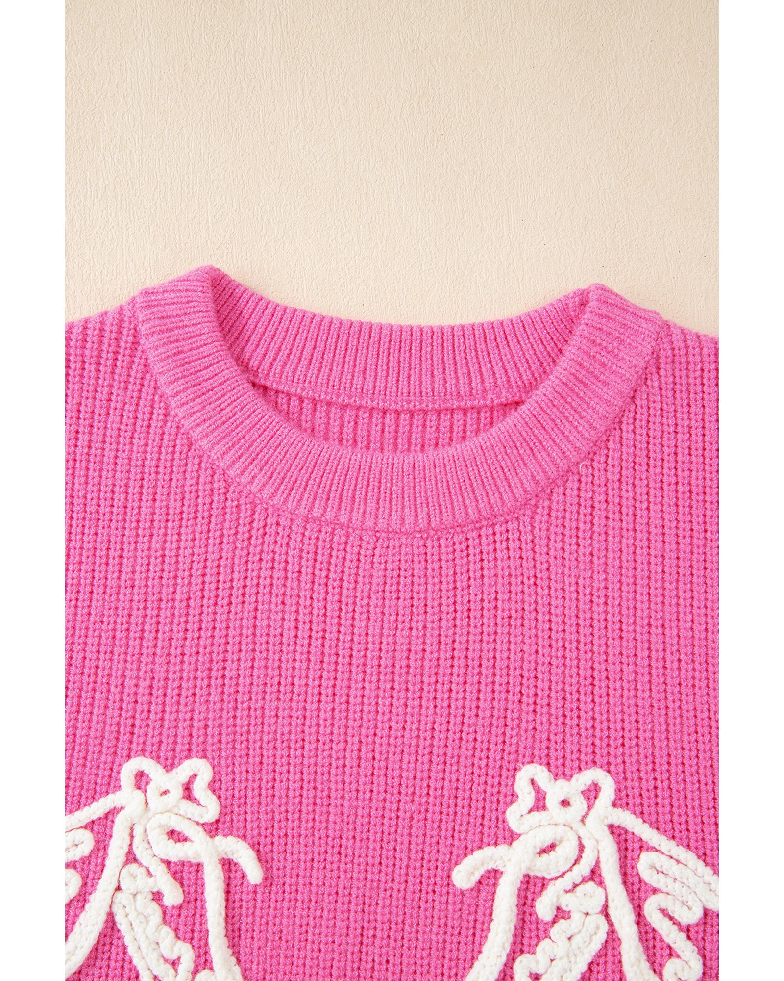 Bright Pink Western Horse Embroidered Round Neck Sweater Tee - XL 6