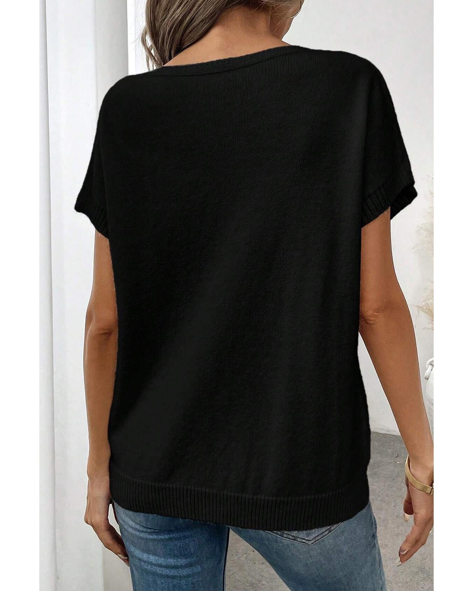 Black Bow Pattern Knit Short Sleeve Sweater - S 3