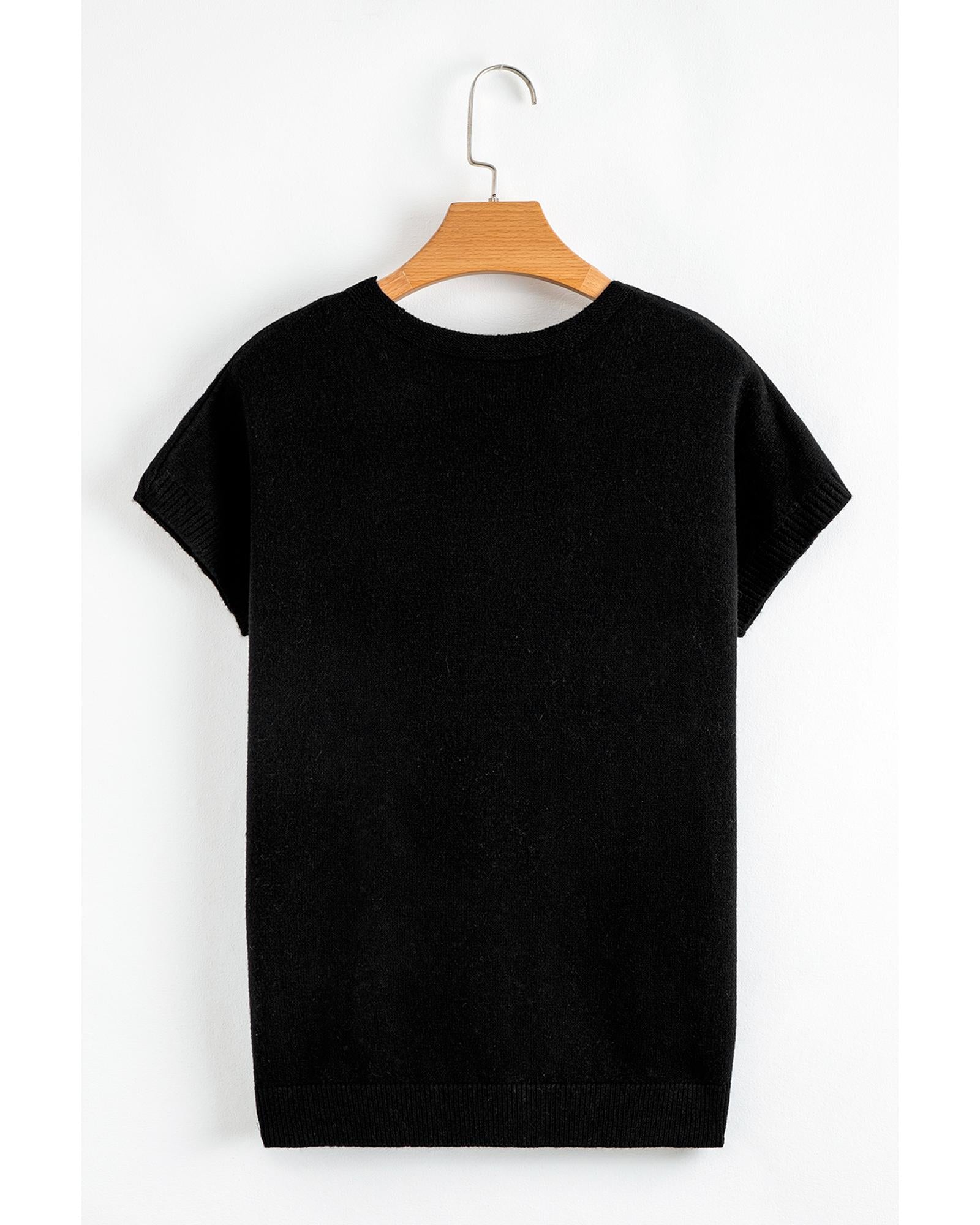Black Bow Pattern Knit Short Sleeve Sweater - S 7