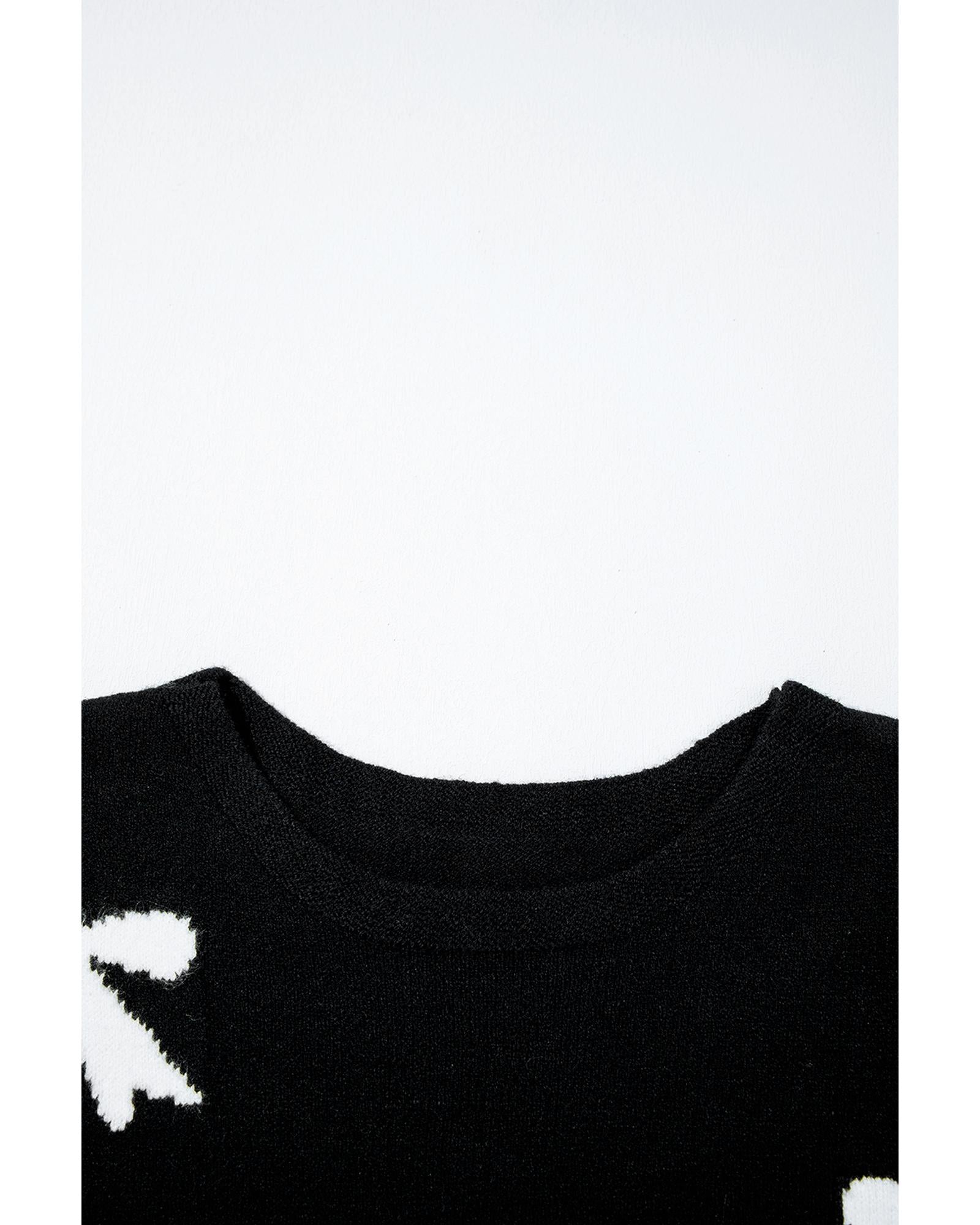 Black Bow Pattern Knit Short Sleeve Sweater - S 8