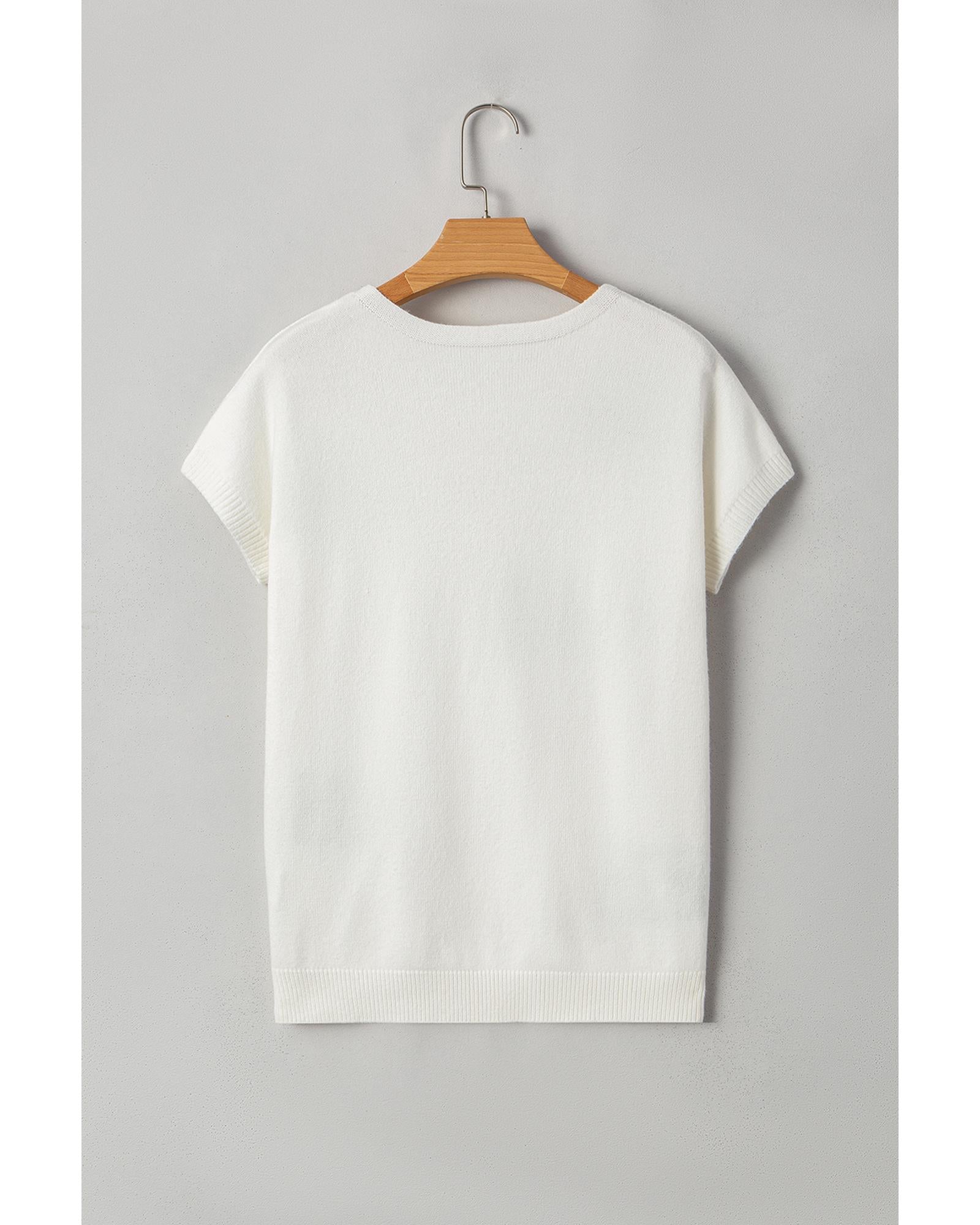 Black Bow Pattern Knit Short Sleeve Sweater - M 7