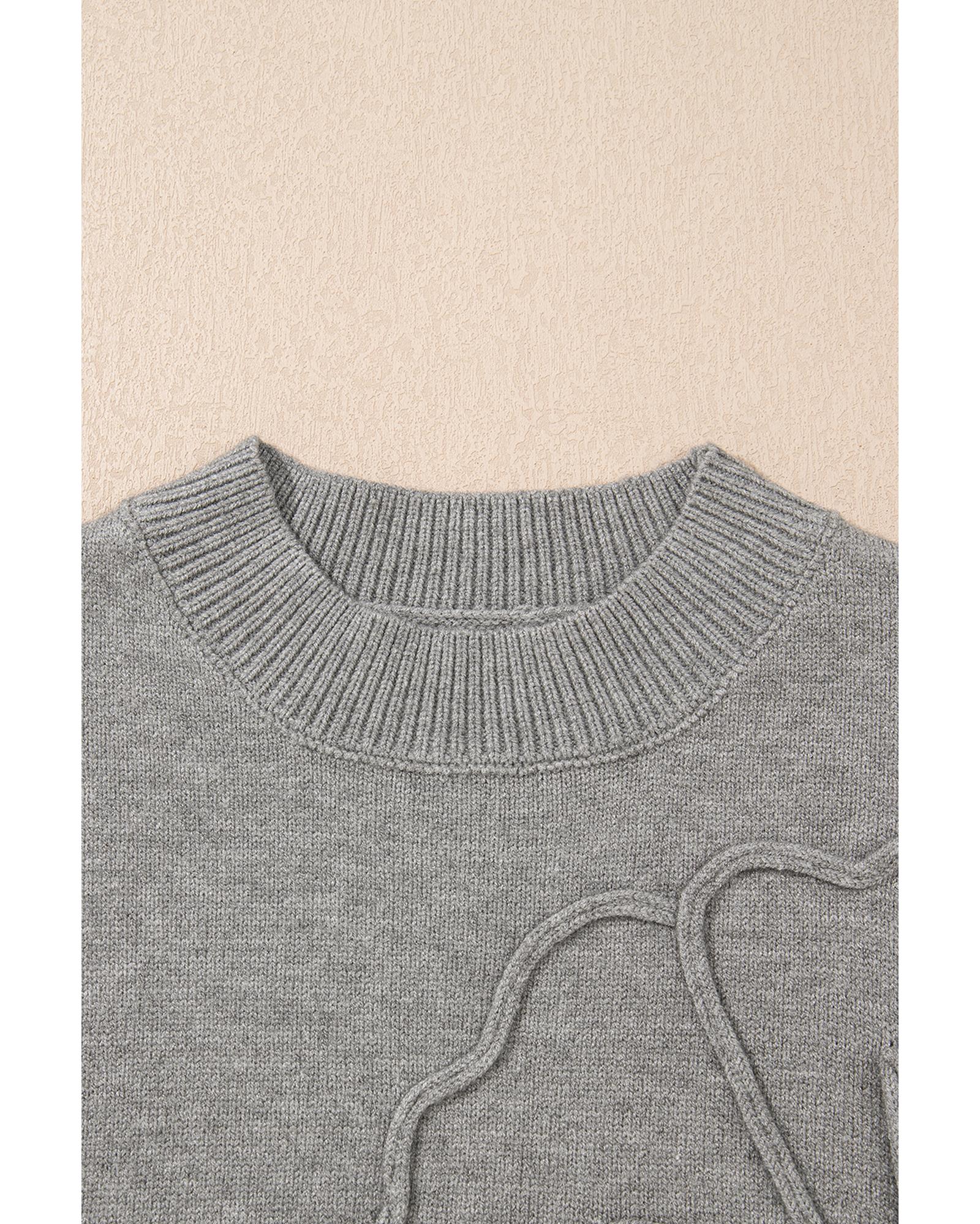 High Flower Pattern Ribbed Trim Short Sleeve Boxy Sweater - XL 8