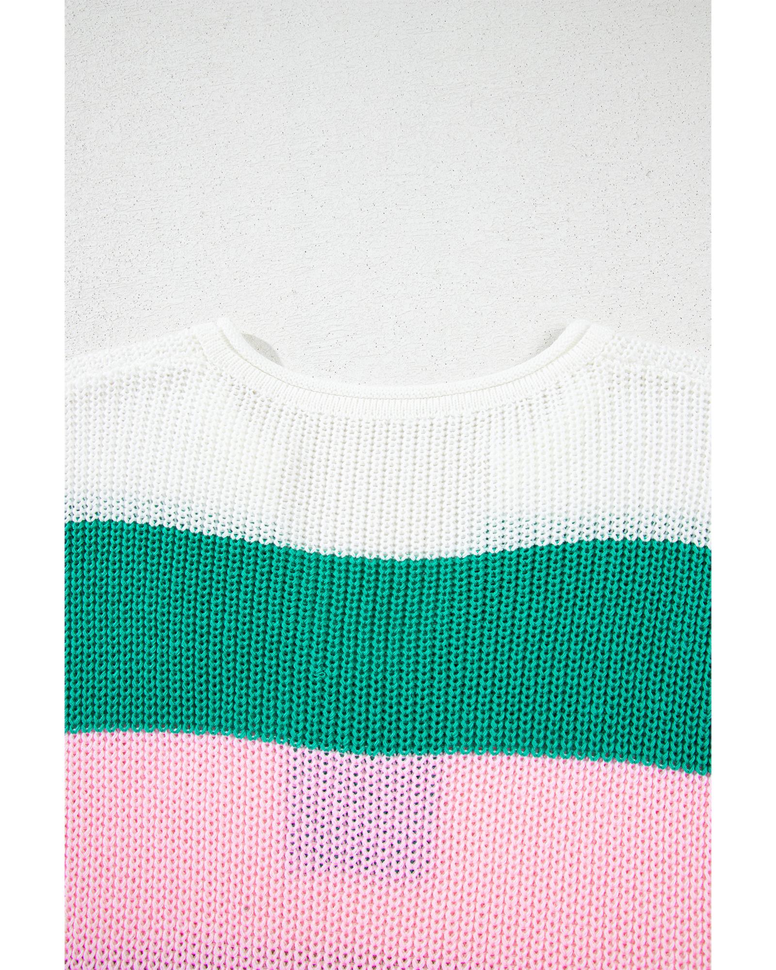 Multicolour Color Block Notch V Neck Sweater T Shirt - M 7