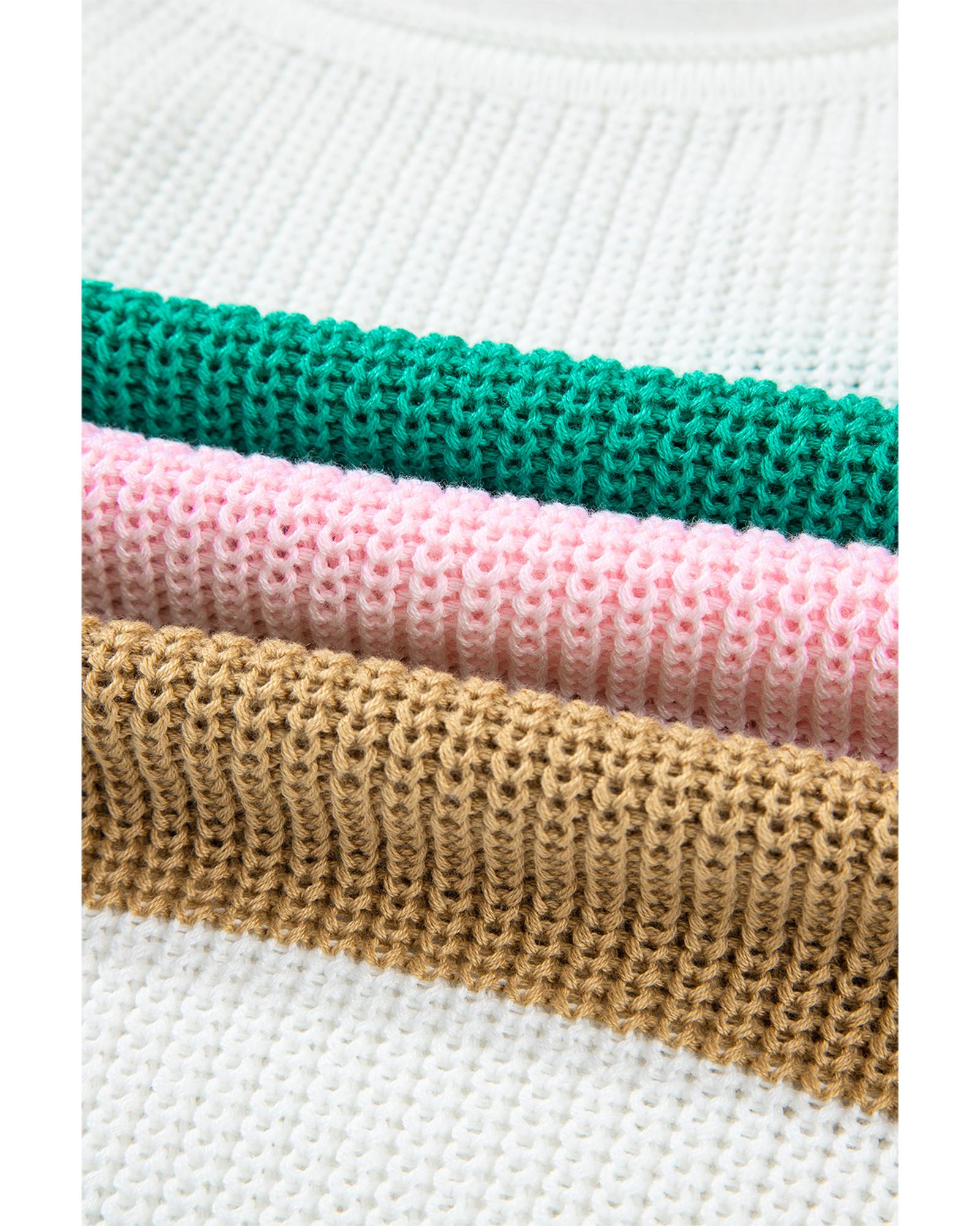 Multicolour Color Block Notch V Neck Sweater T Shirt - S 8