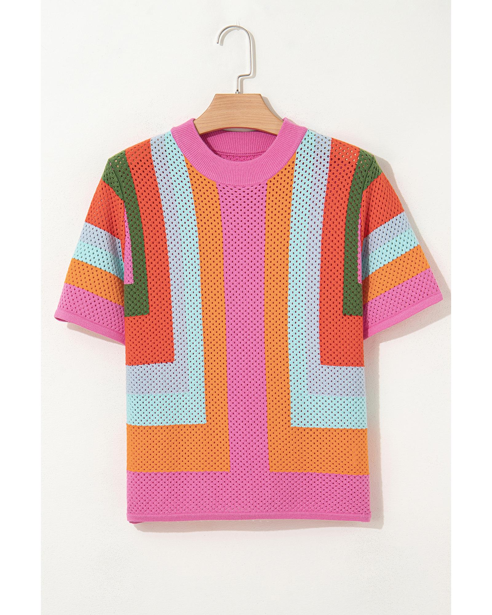 Orange Color Block Eyelet Casual Sweater T Shirt - XL 3