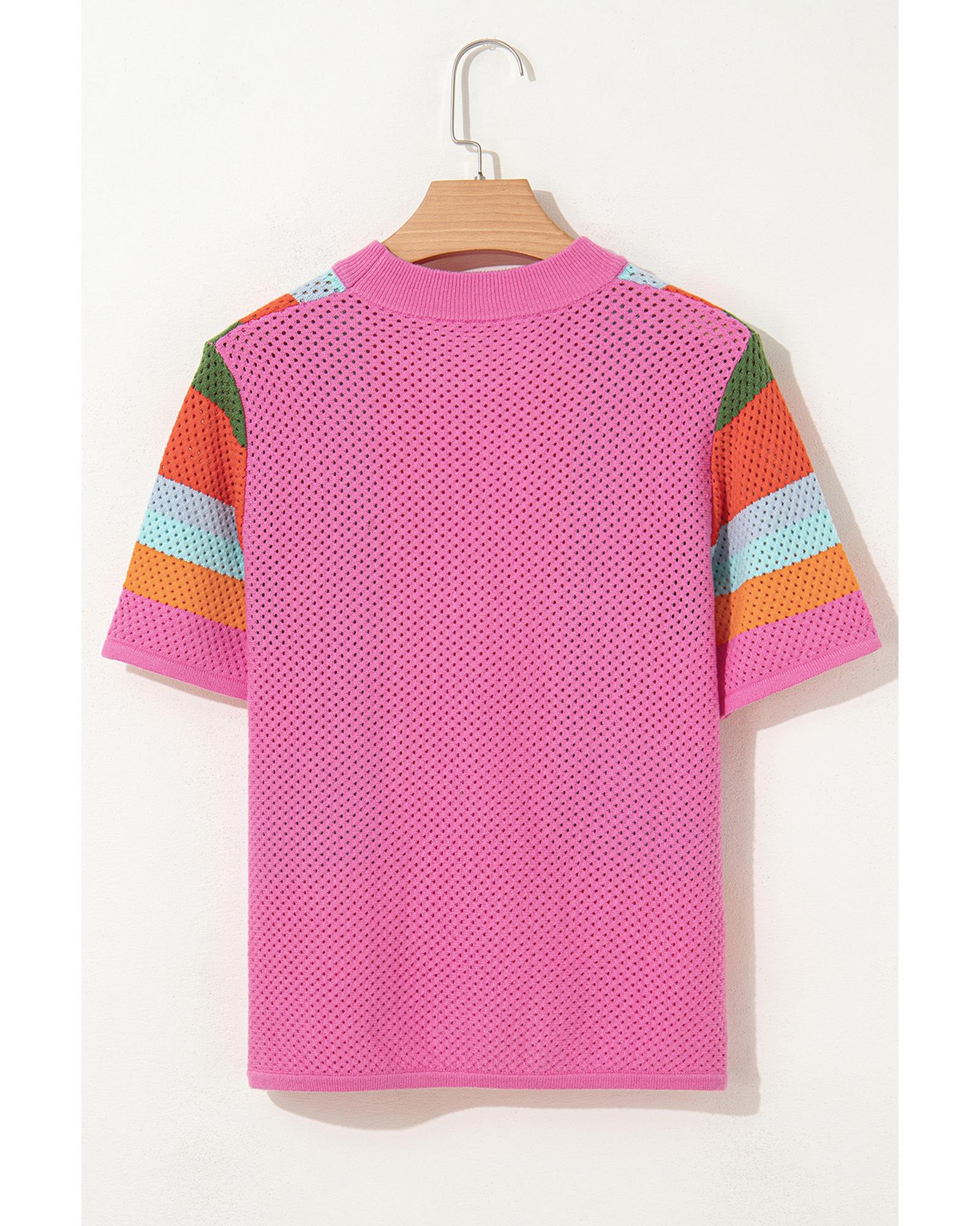 Orange Color Block Eyelet Casual Sweater T Shirt - XL 4