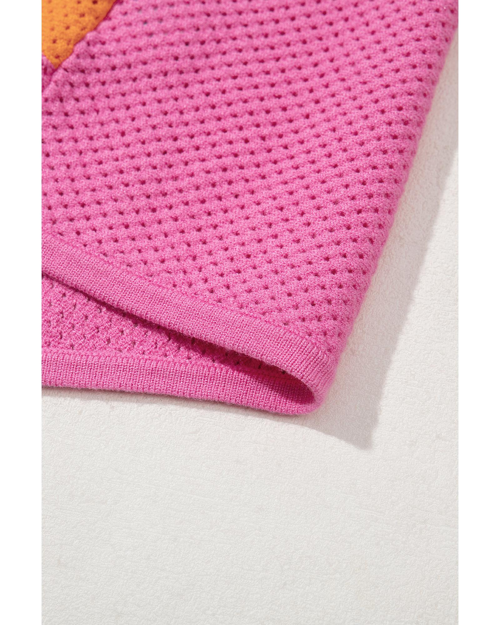 Orange Color Block Eyelet Casual Sweater T Shirt - XL 5