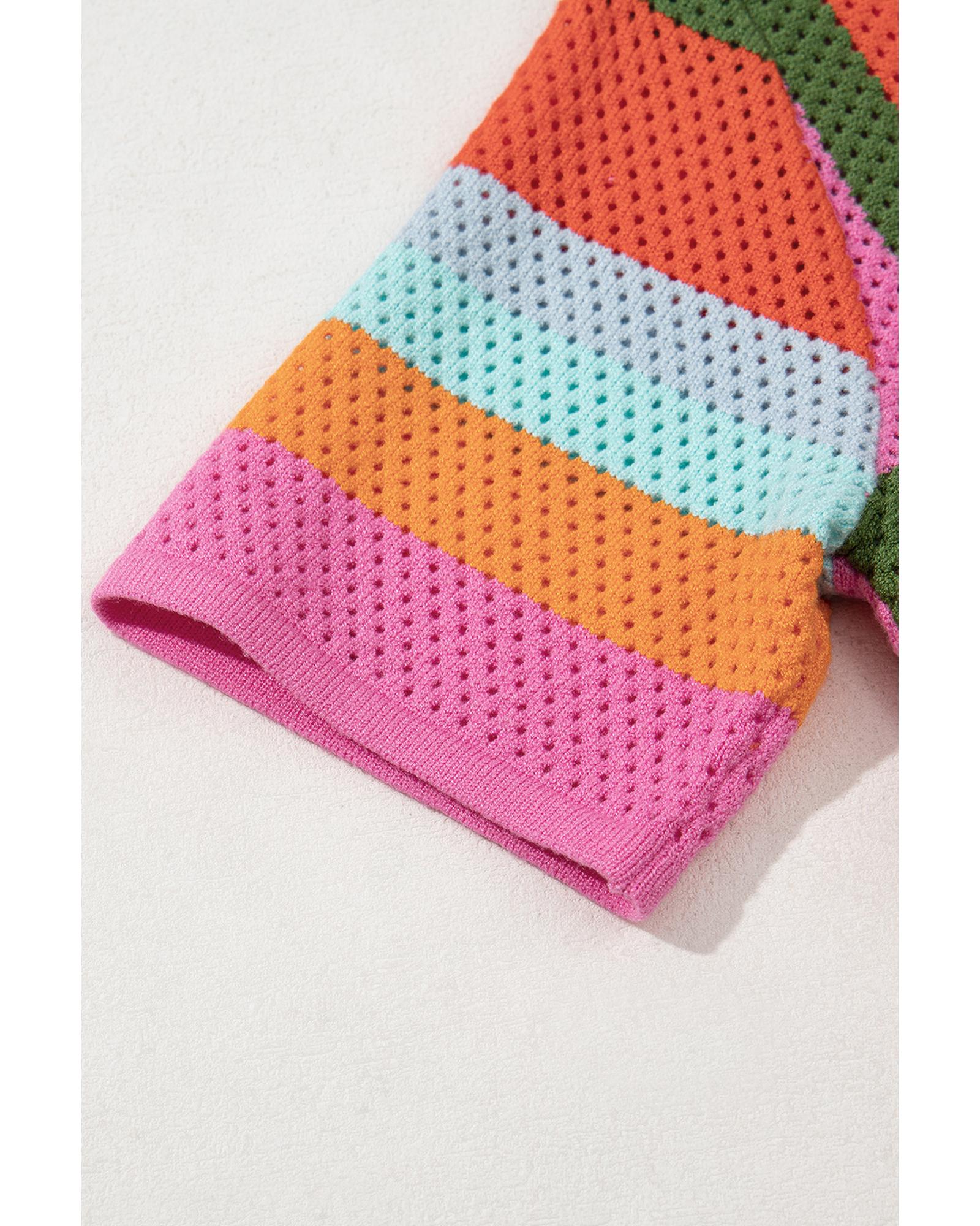 Orange Color Block Eyelet Casual Sweater T Shirt - XL 6