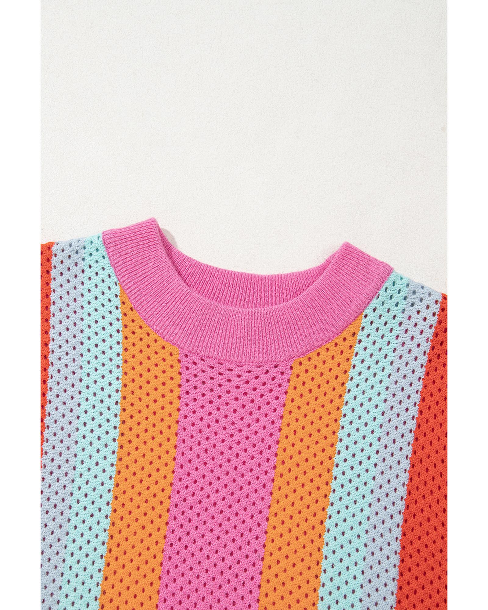 Orange Color Block Eyelet Casual Sweater T Shirt - XL 7