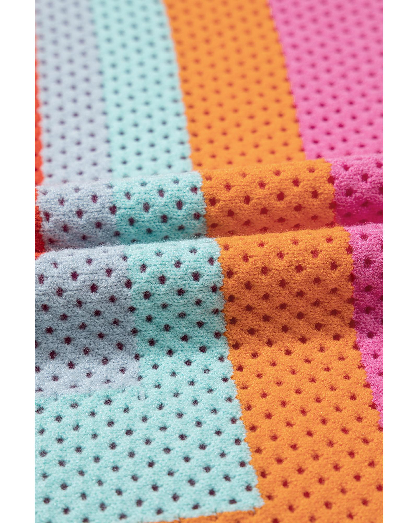 Orange Color Block Eyelet Casual Sweater T Shirt - XL 8