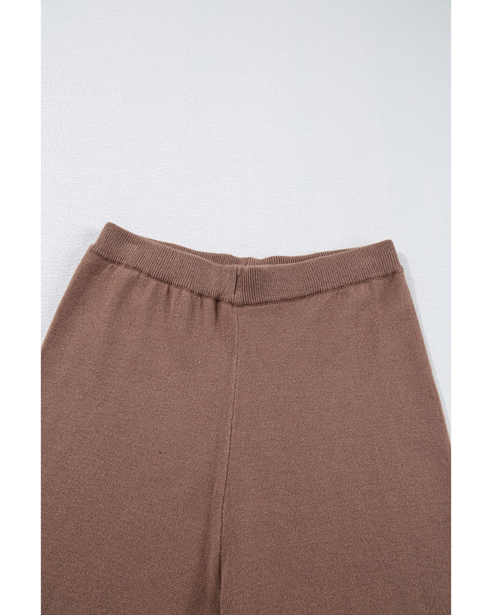 Straw Yellow High Waist Straight Leg Knitted Pants - S