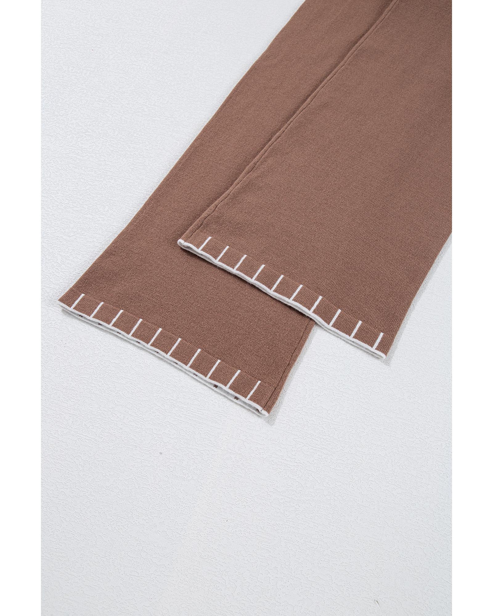 Straw Yellow High Waist Straight Leg Knitted Pants - S 5