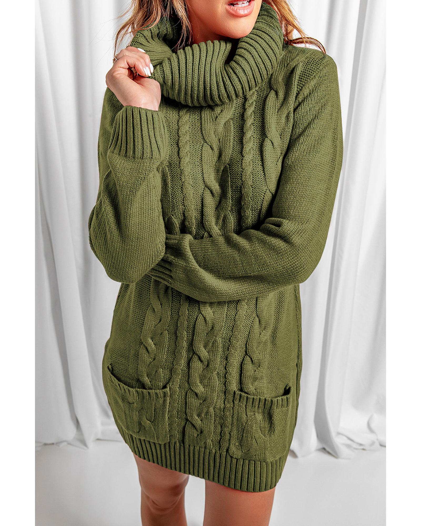 Azura Exchange Olive Cowl Neck Cable Knit Sweater Dress - M 4