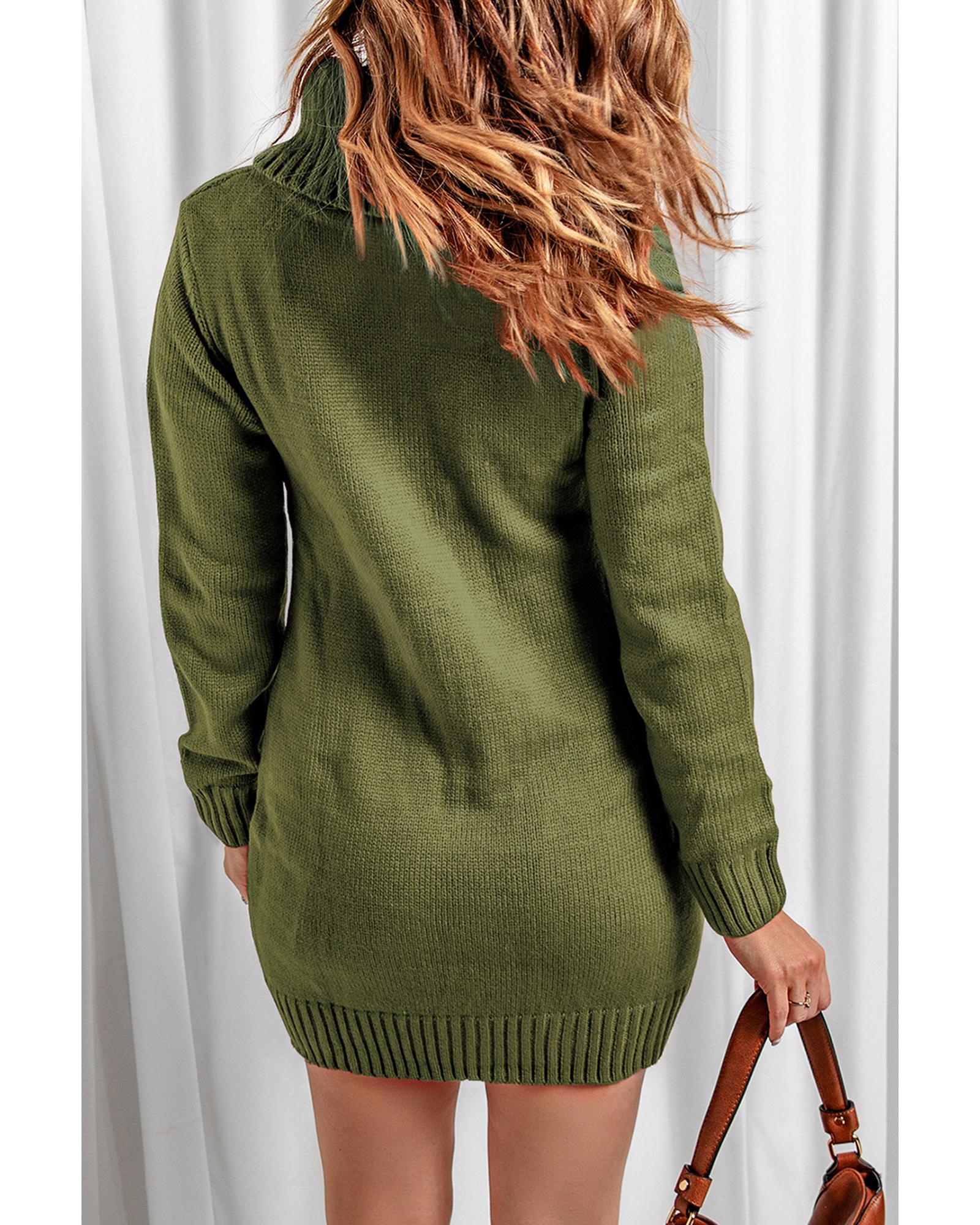 Azura Exchange Olive Cowl Neck Cable Knit Sweater Dress - M 5