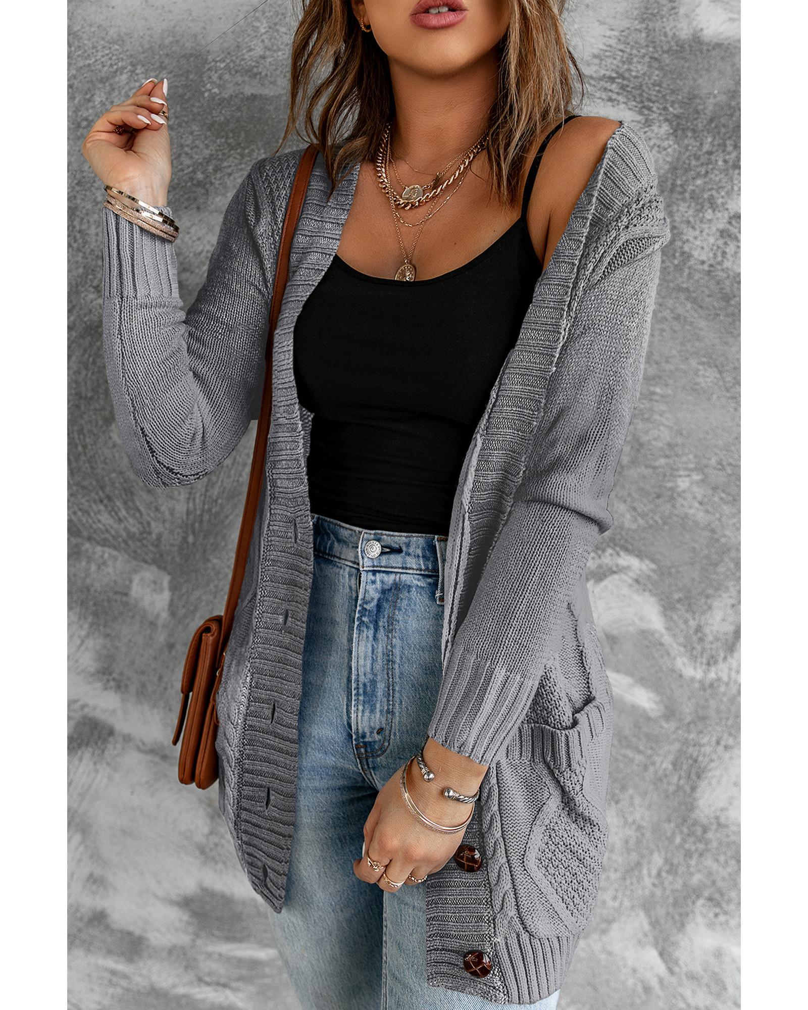 Dark Gray Front Pocket and Buttons Closure Cardigan - S 3