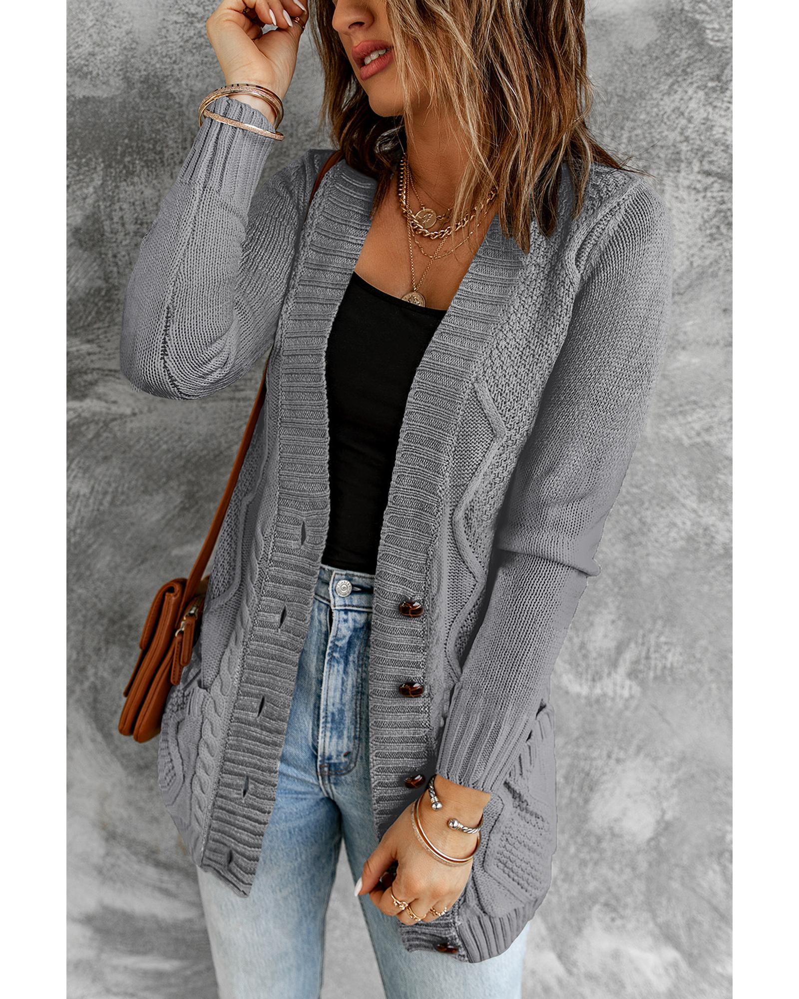 Dark Gray Front Pocket and Buttons Closure Cardigan - S 5