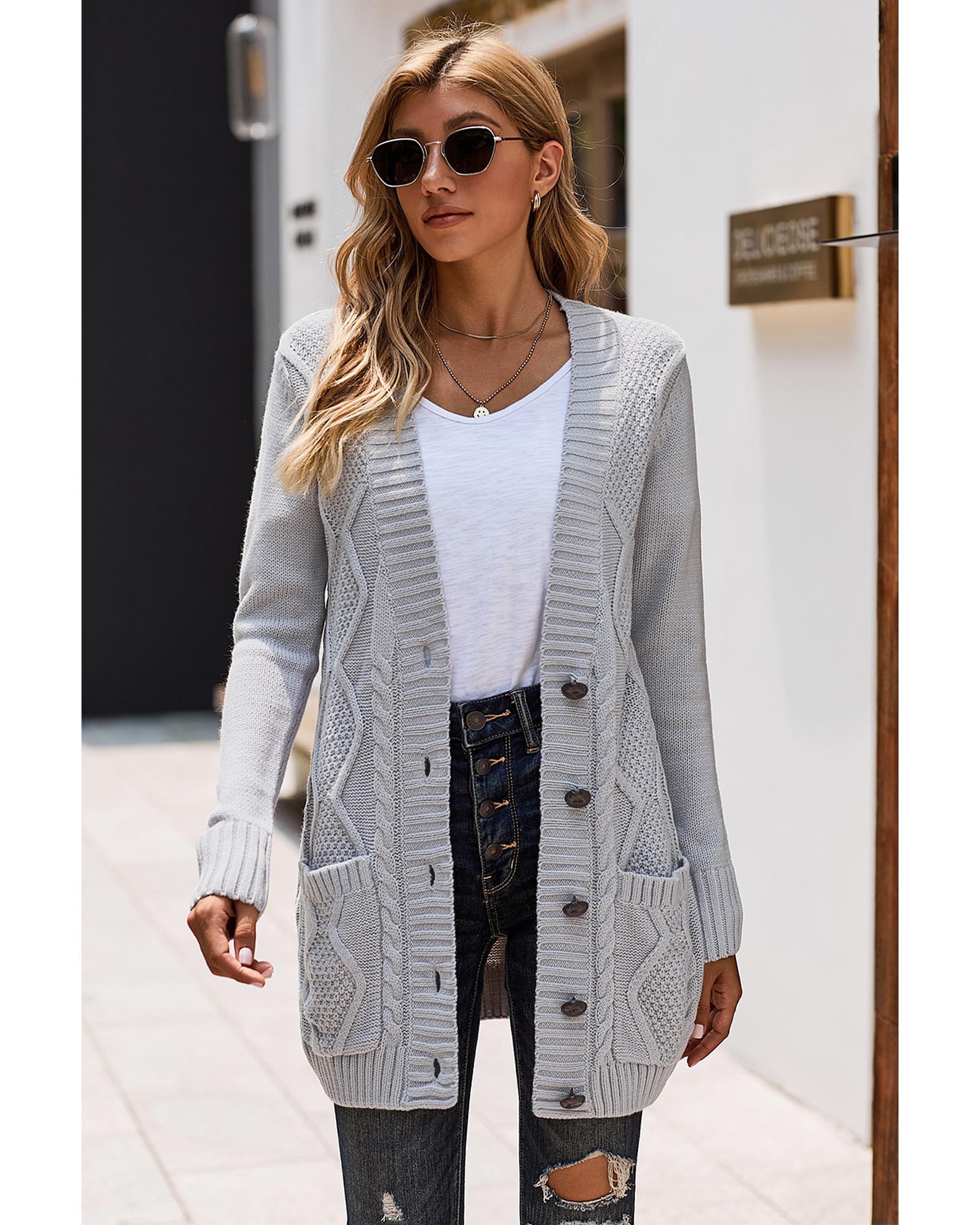 Gray Front Pocket and Buttons Closure Cardigan - M 4