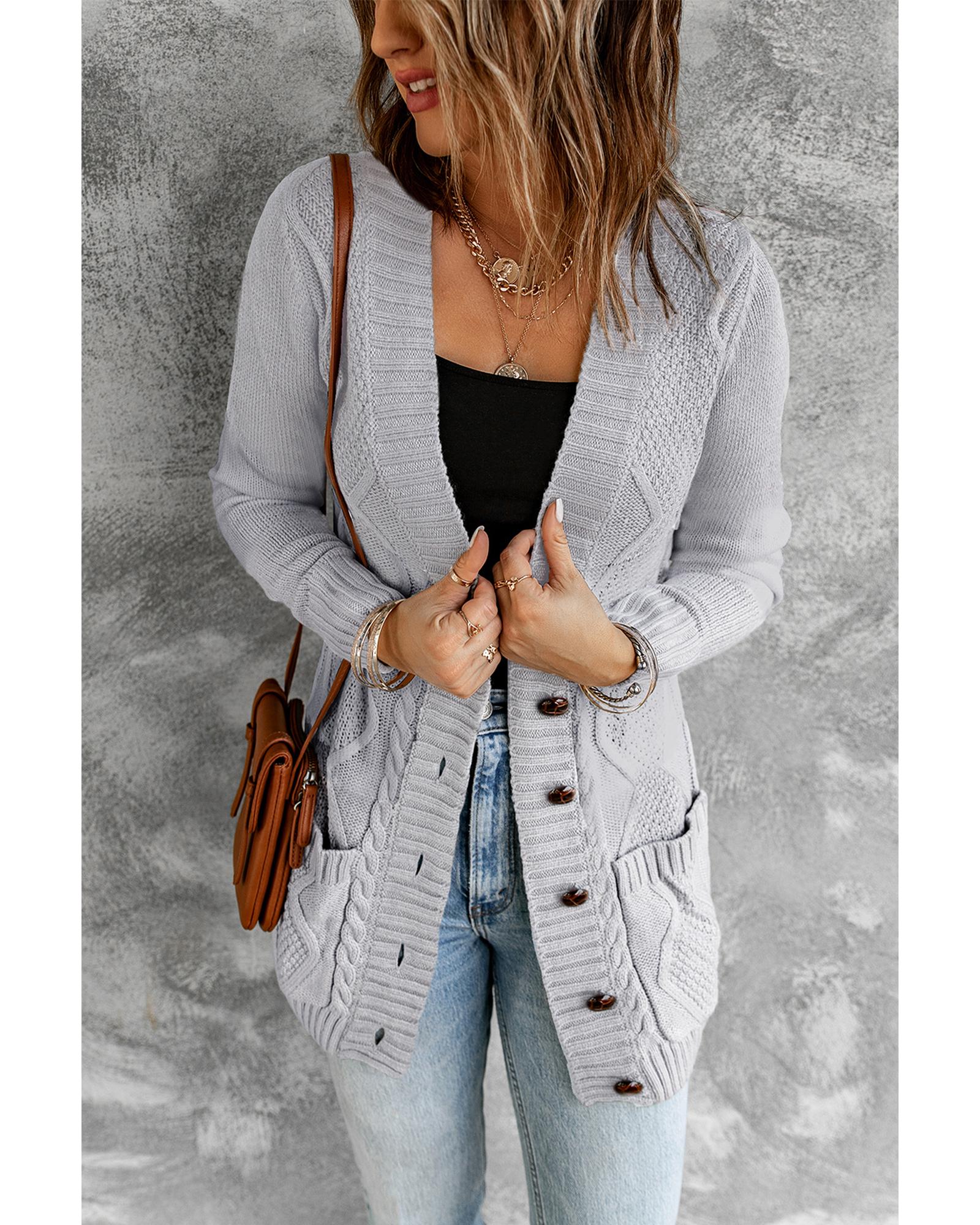 Gray Front Pocket and Buttons Closure Cardigan - M 8