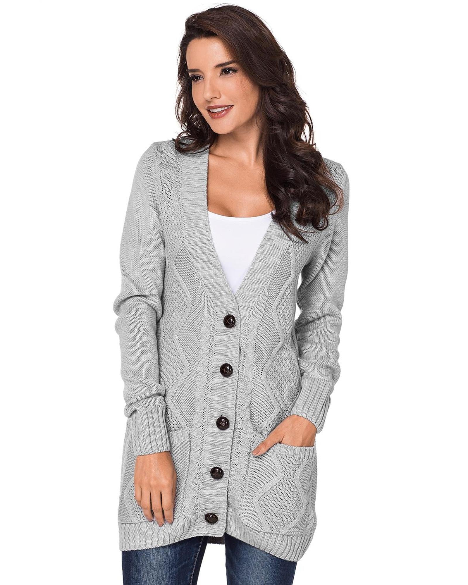 Gray Front Pocket and Buttons Closure Cardigan - XL 6