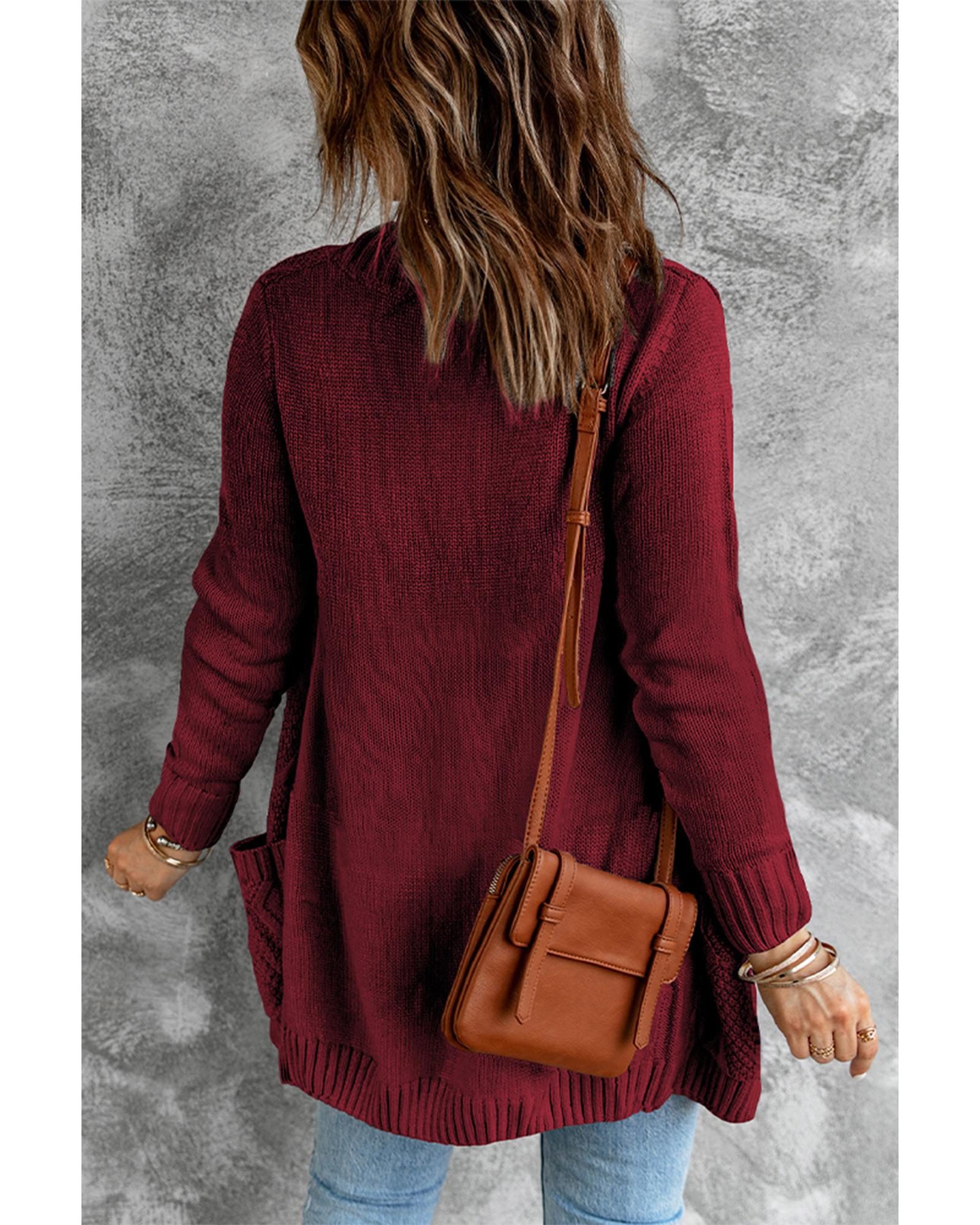 Burgundy Front Pocket and Buttons Closure Cardigan - 2XL 7