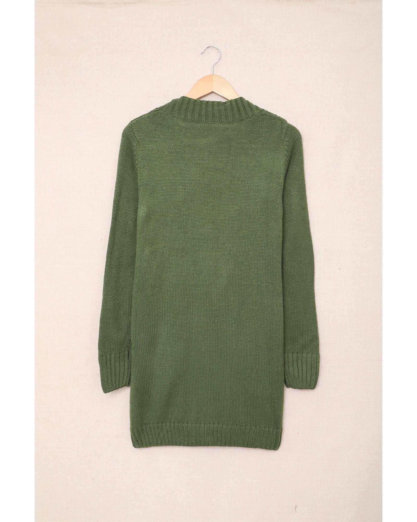 Green Front Pocket and Buttons Closure Cardigan - M 3